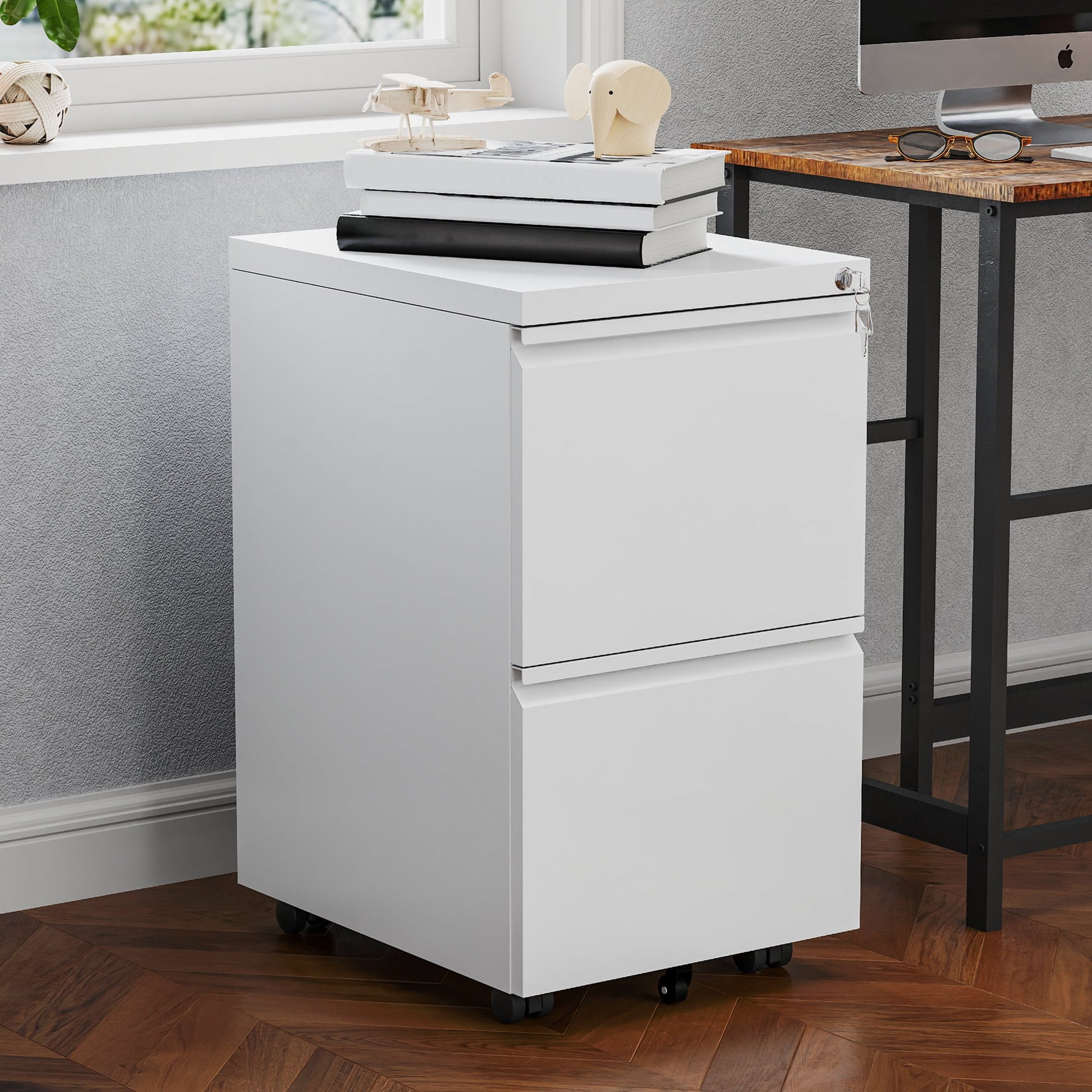 Uforic 26" Mobile Metal Filing Cabinet - 2-Drawer with Lock, Full Extension & 360Â° Casters for Legal/Letter Files