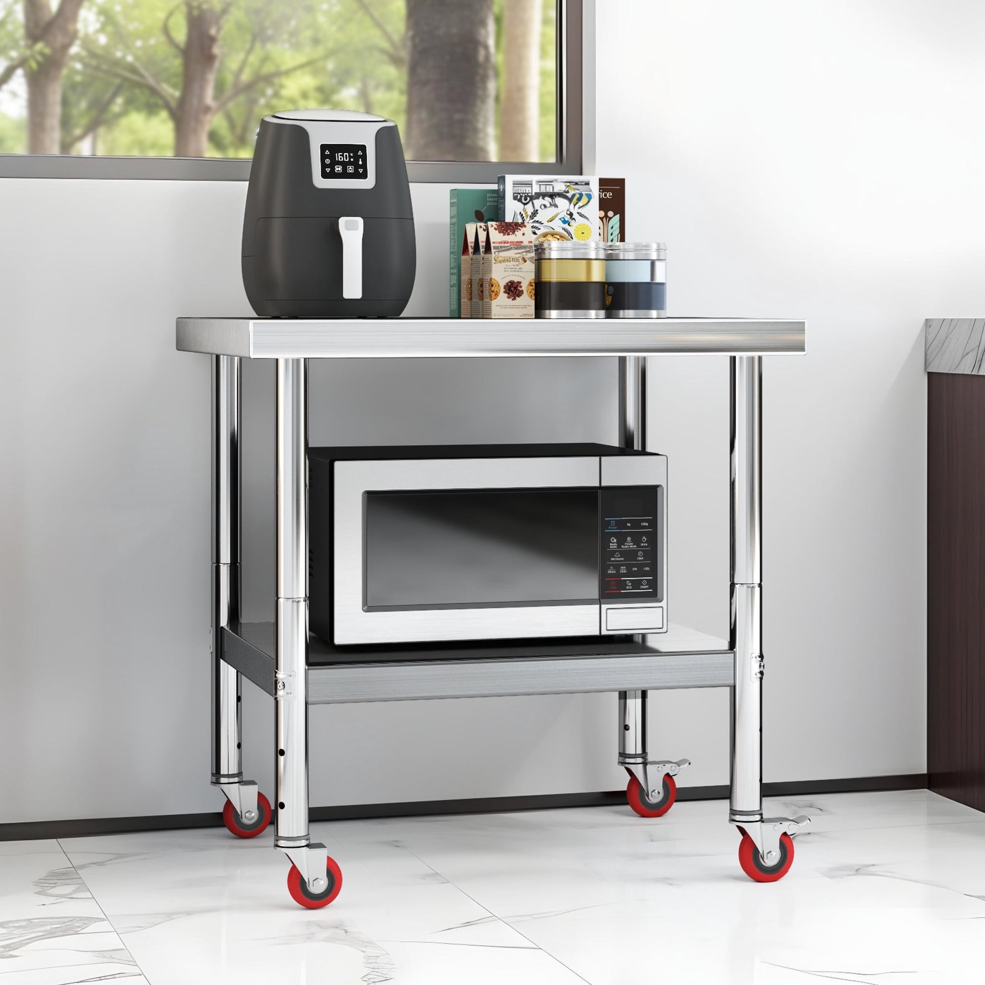 Uforic 30" x 24" Stainless Steel Work Table with Wheels for Home, Kitchen, Restaurant, Garage, Warehouse, and Outdoor Use