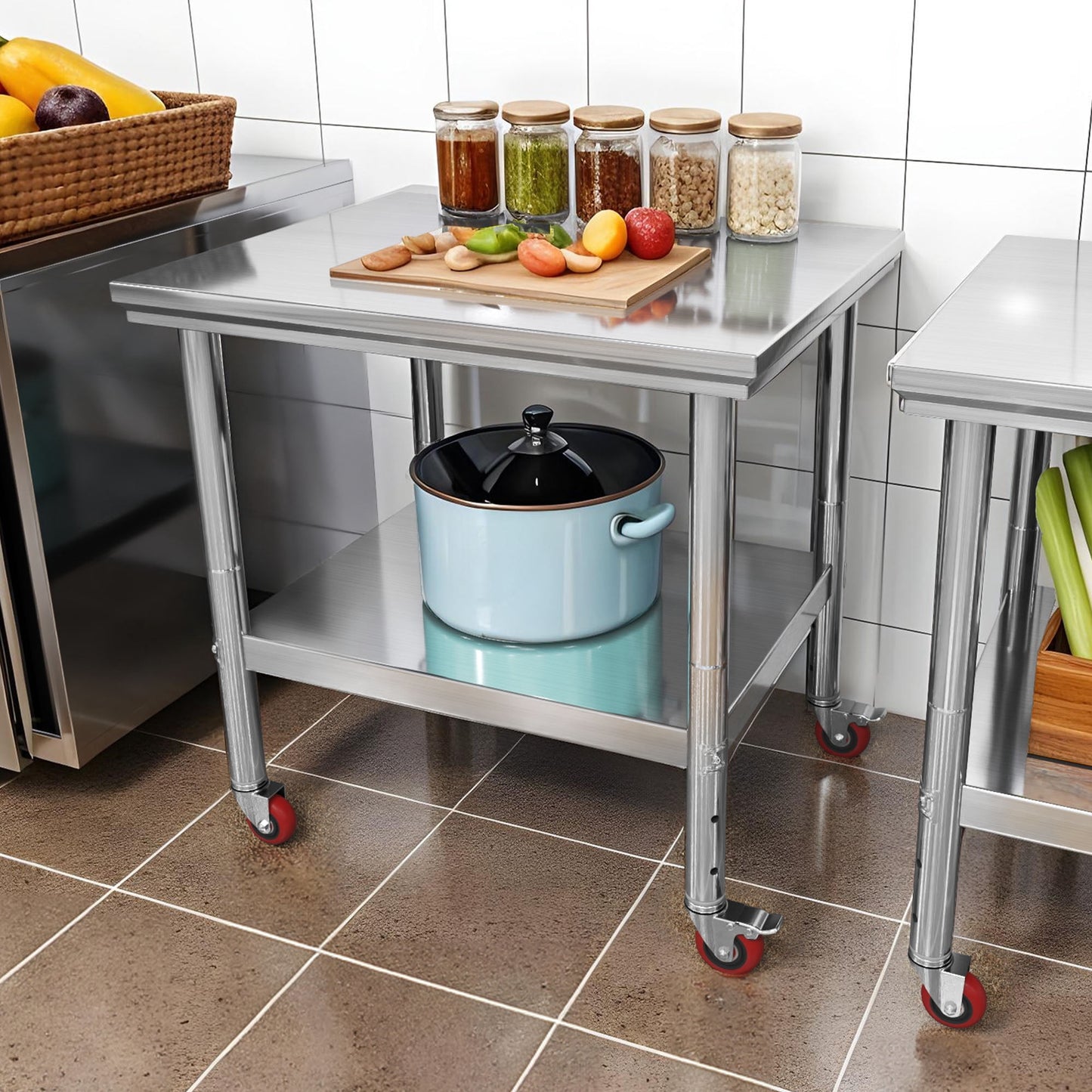 Uforic 30" x 24" Stainless Steel Workbench Table with Wheels for Home, Kitchen, Restaurant, and Outdoor Use