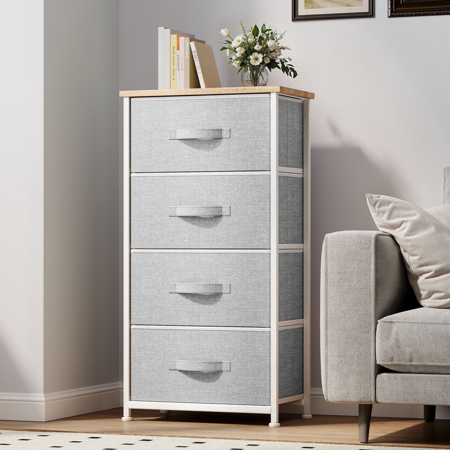 Uforic 4 Drawer Dresser Fabric Chest of Drawers Furniture Storage Organizer for Living Room,,Hallway, Light Gray
