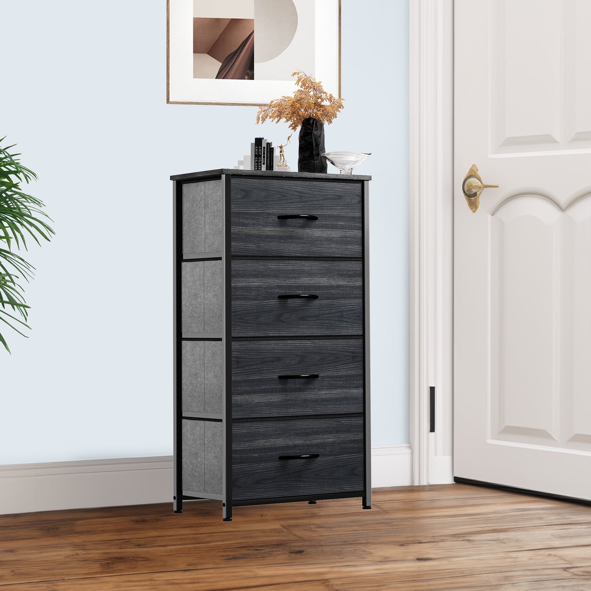 Uforic 4-Drawer Fabric Dresser for Bedroom, Storage Organizer with Black Wood Grain for Adults