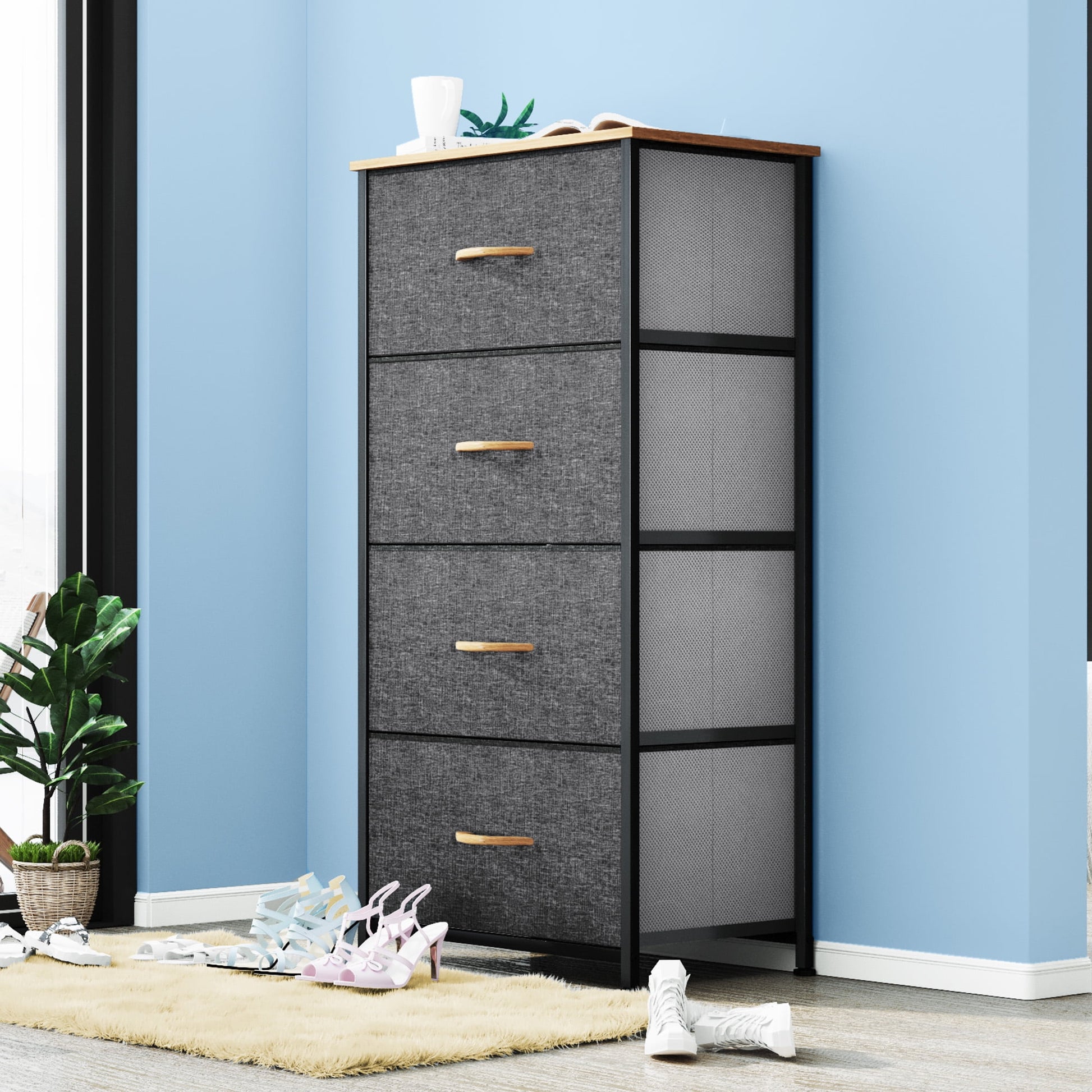 Uforic 4-Drawer Fabric Dresser, Storage Organizer for Bedroom, Living Room & Nursery, Dark Gray