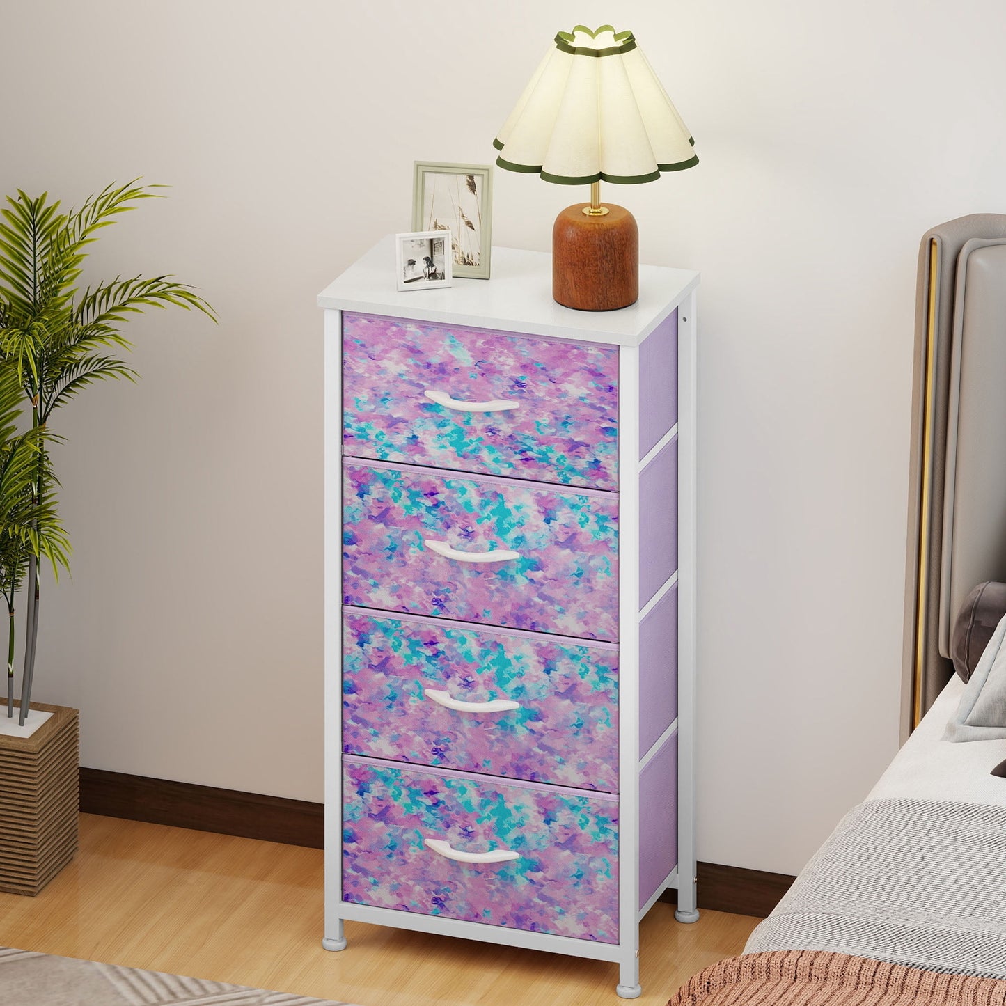 Uforic 4 Drawer Dresser Fabric Chest of Drawers Furniture Storage Organizer for Living Room,,Hallway, Tie-dye Purple