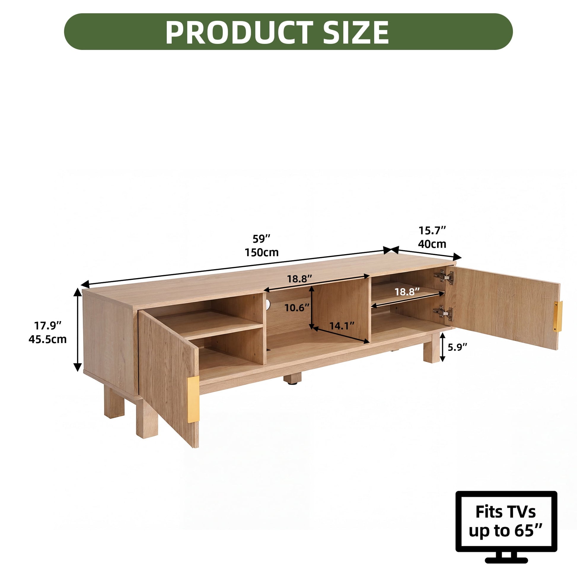 Uforic 59" Natural Wooden TV Stand with Power Outlets, Fluted Entertainment Center for 65" TVs (Living Room)