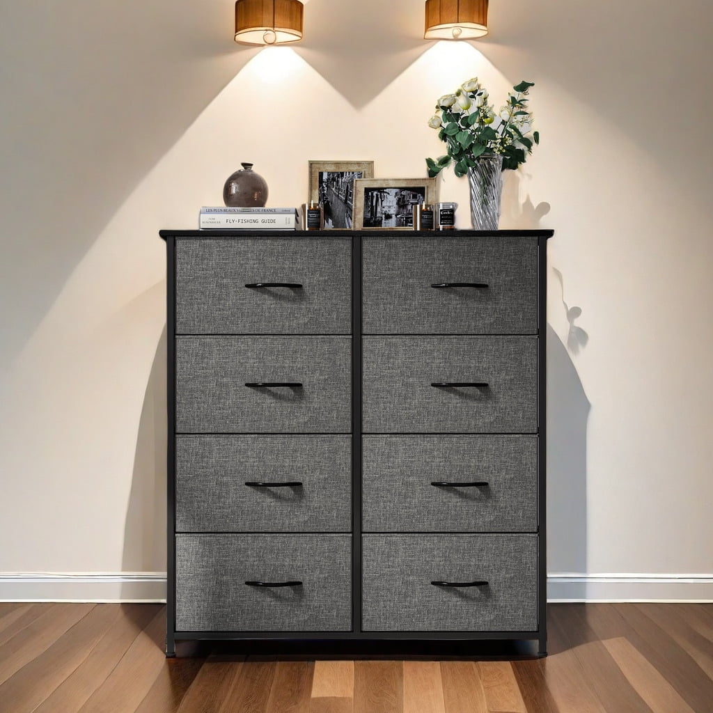 Uforic 8-Drawer Fabric Storage Dresser for Adults & Teens, Chest of Drawers for Bedroom & Living Room, Black Gray