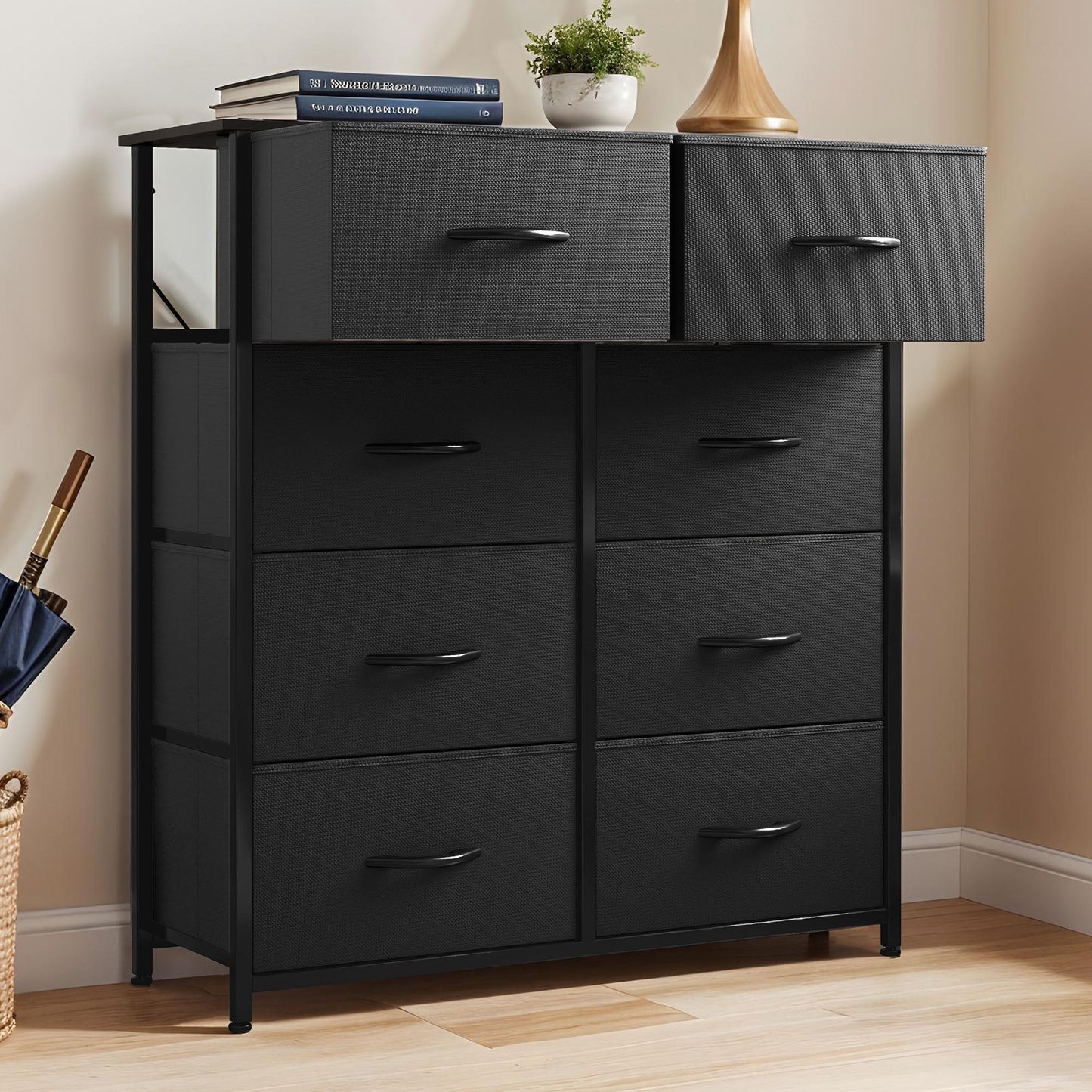 Uforic 8 Drawer Fabric Storage Dressers for Adult for Living Room Bedroom Black