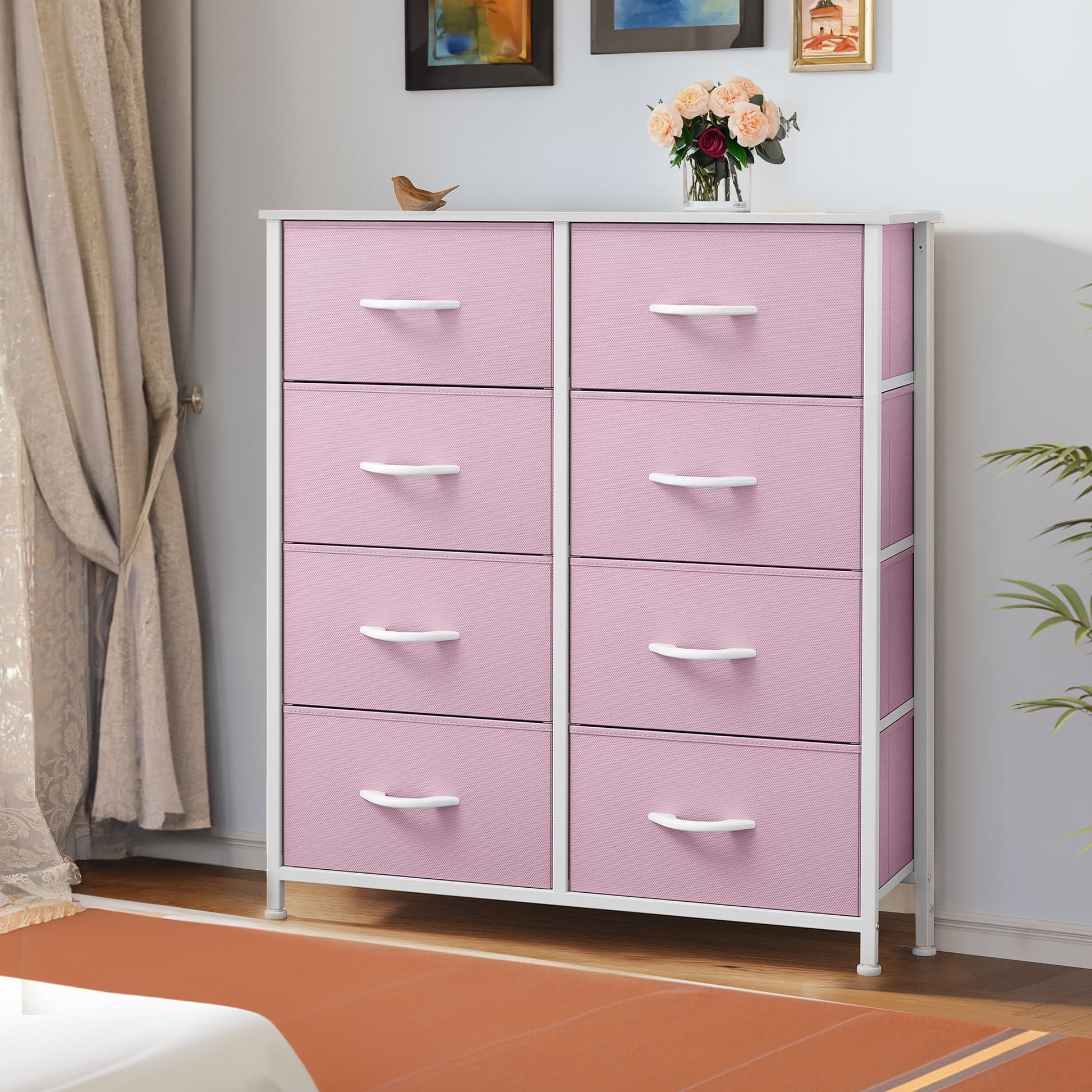 Uforic 8 Drawers Dresser Chest of Drawers Fabric Storage Dressers for Living Room , for Adult, Pink