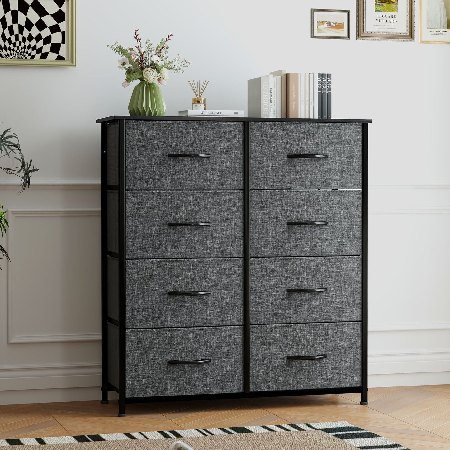 Uforic 8 Drawers Dresser Chest of Drawers for Fabric Storage Dressers for Living Room Black Gray