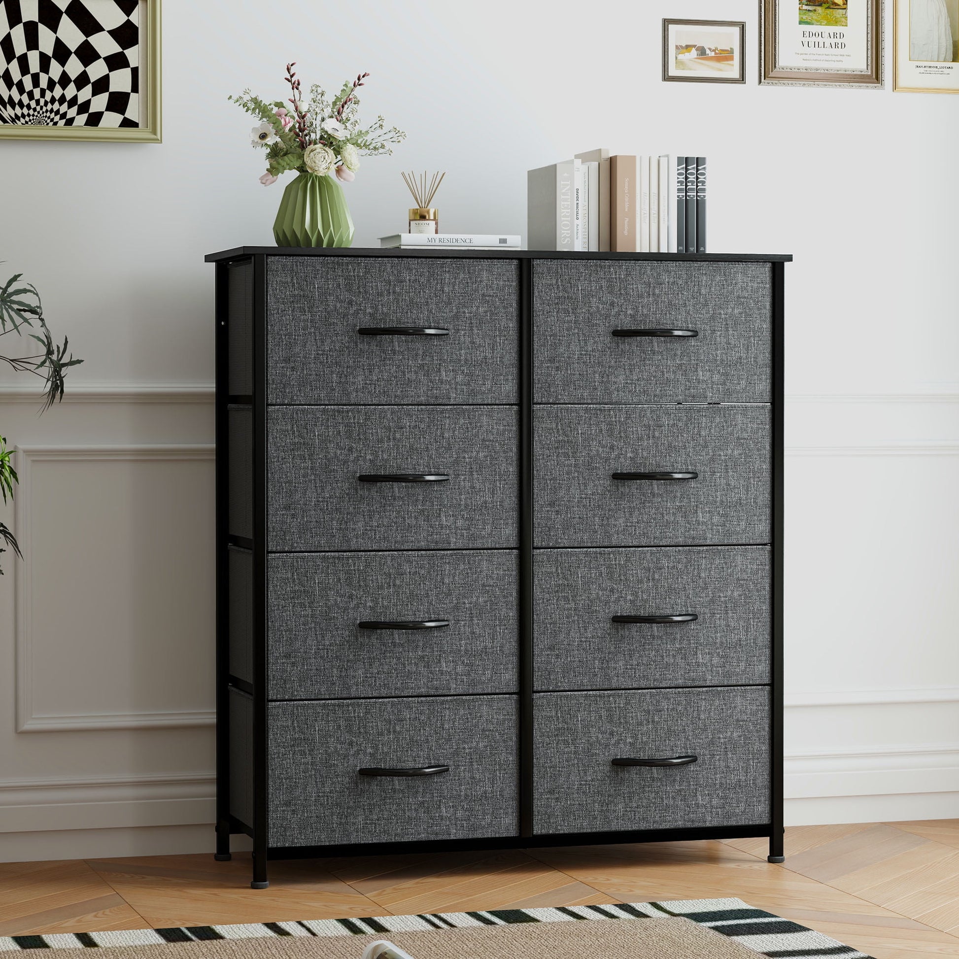 Uforic 8 Drawers Dresser Chest of Drawers for Fabric Storage Dressers for Living Room Black Gray