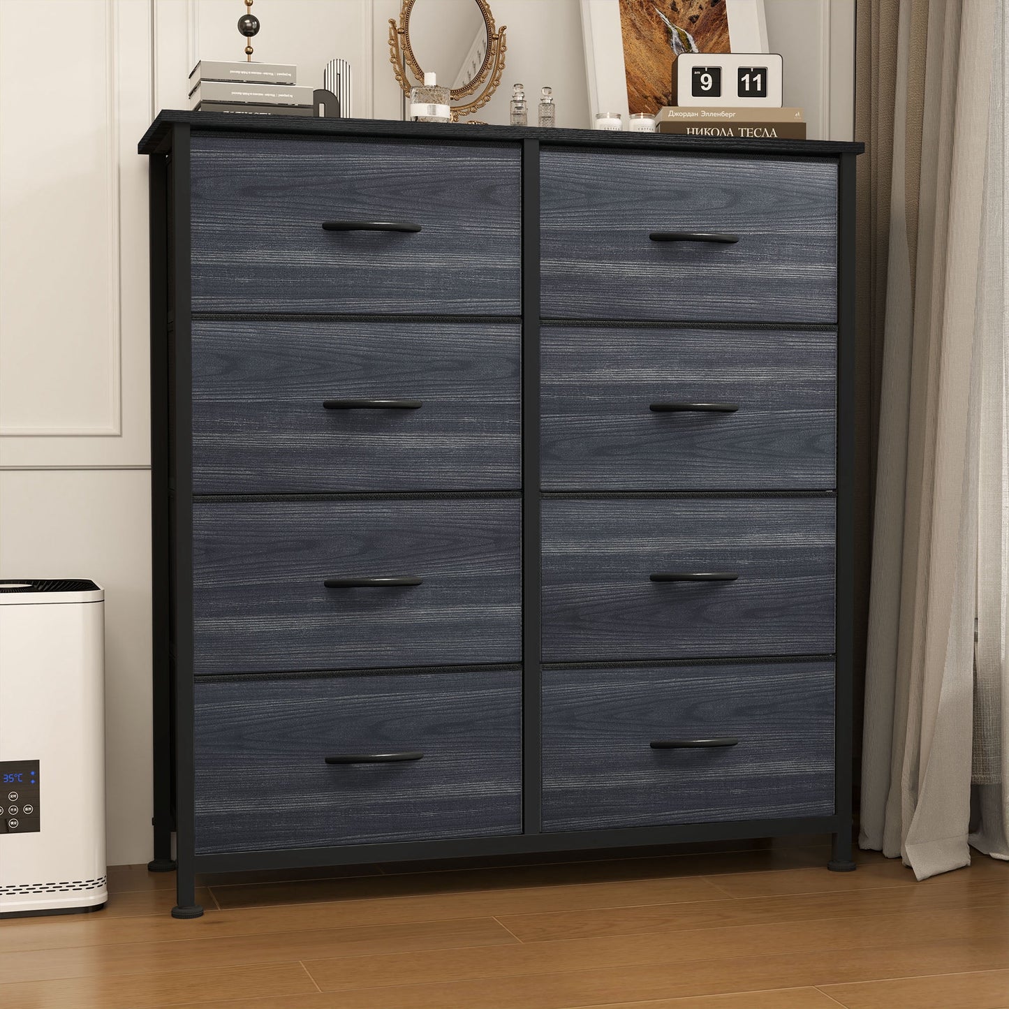 Uforic 8 Drawers Dresser Chest of Drawers for Fabric Storage Dressers for Living Room Charcoal Black Wood Grain
