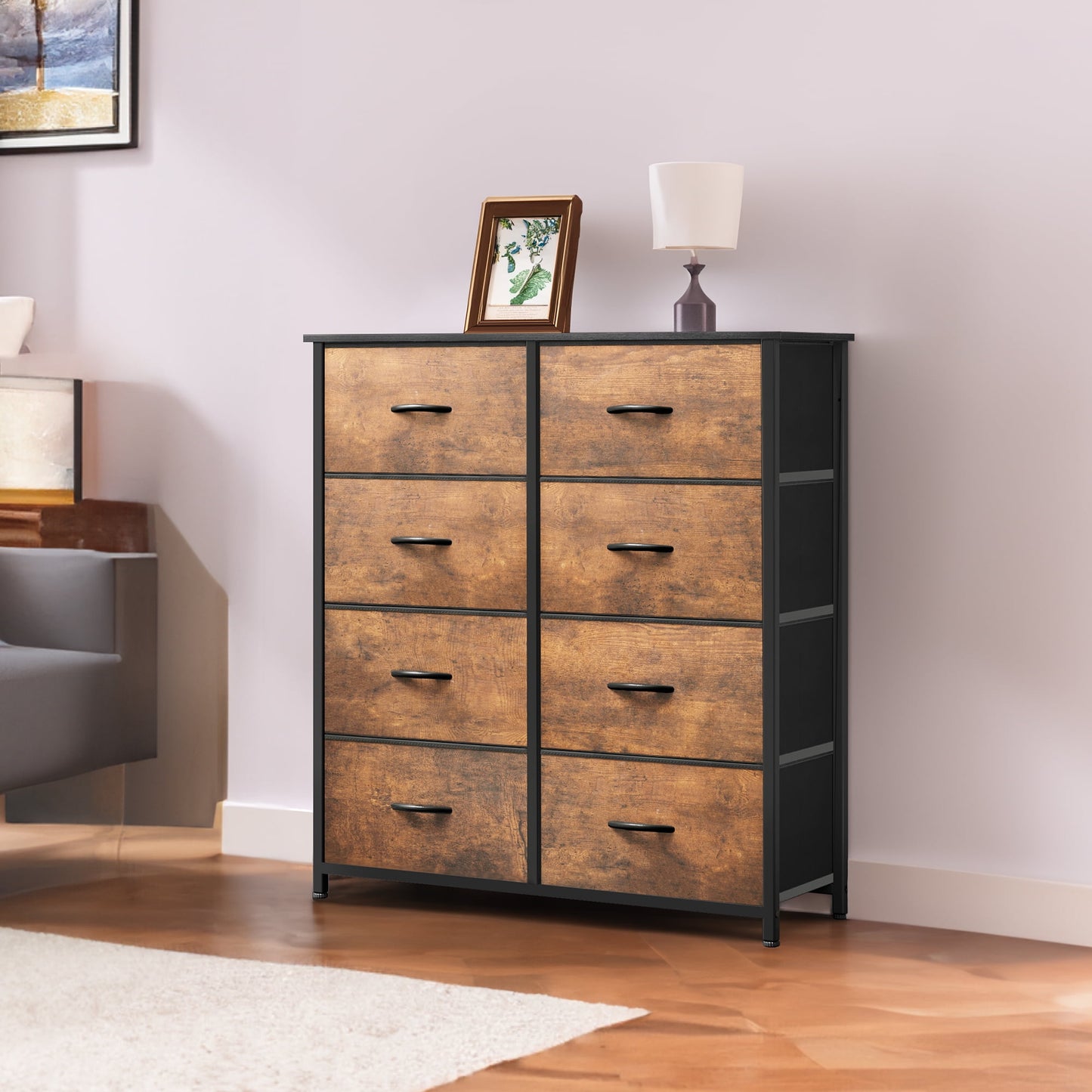 Uforic 8 Drawers Dresser Chest of Drawers for Bedroom Fabric Storage Dressers for Living Room Bedroom Rustic Brown
