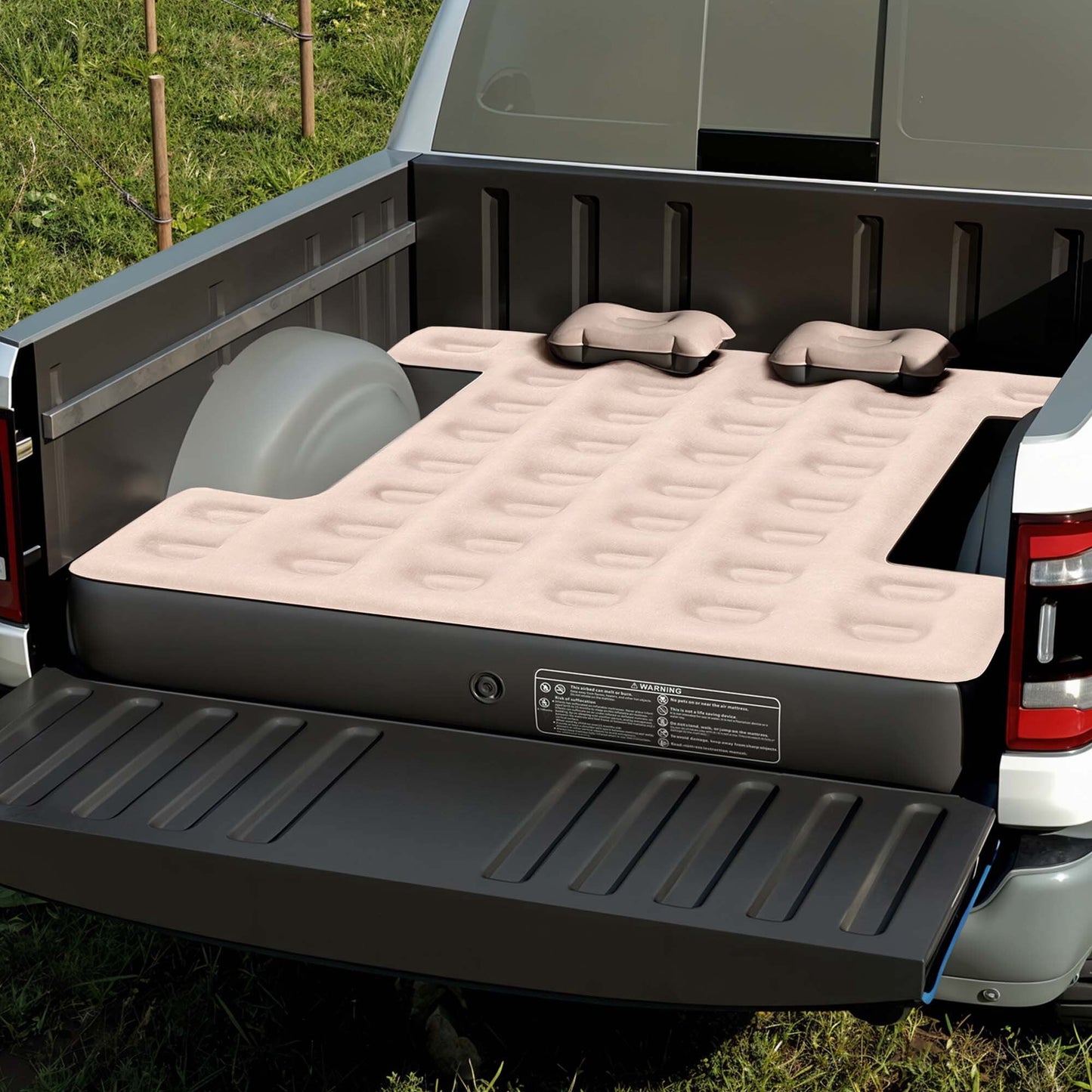 Uforic Inflatable Truck Air Mattress for Short Bed Pickups, Camping Car Bed with Pump, Pillows, Carry Bag & Patch Kit, Fits Full-Size Trucks (Black + Gray)