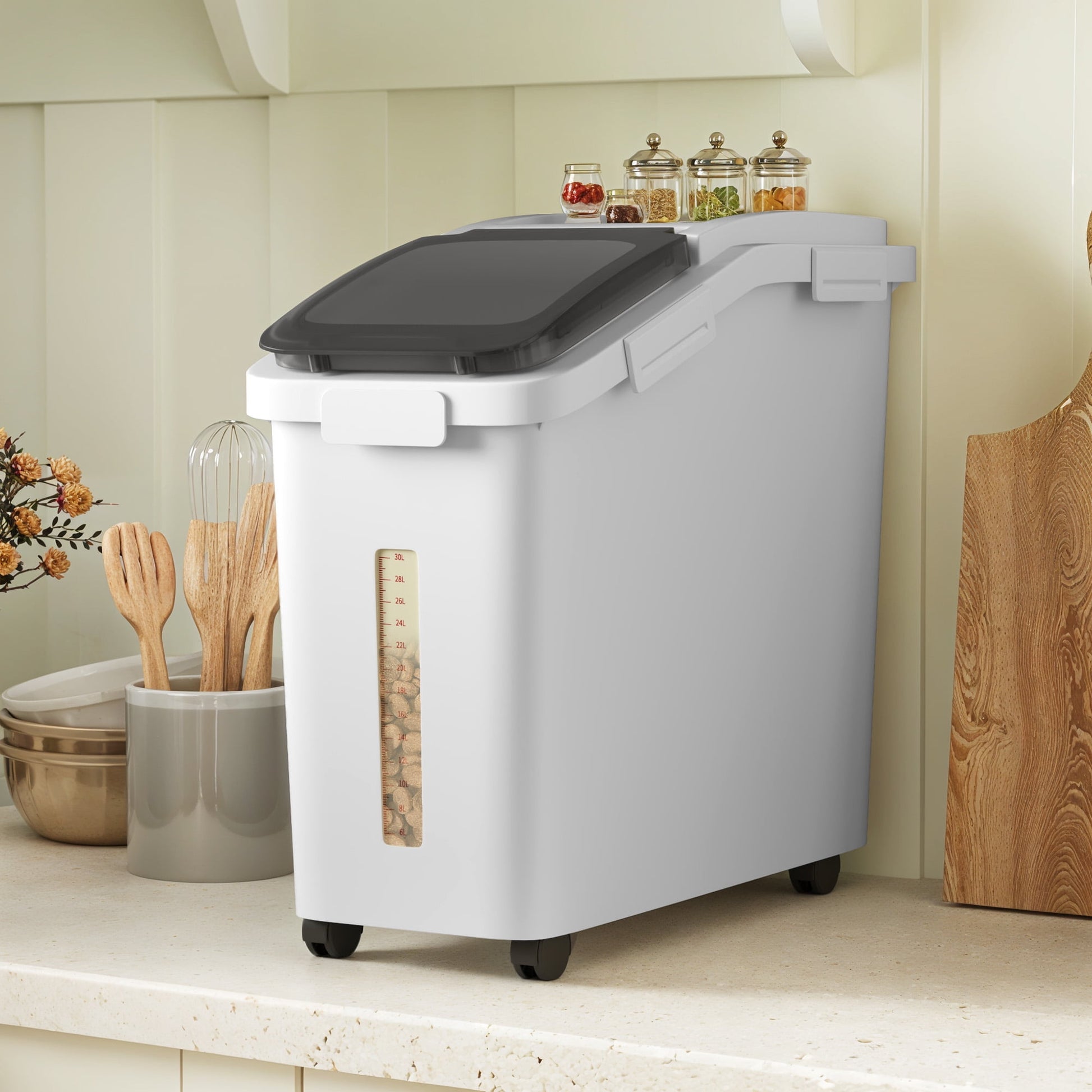 Uforic Rolling Food Storage Container with Clear Lid - 11.4 Gallon Capacity, White