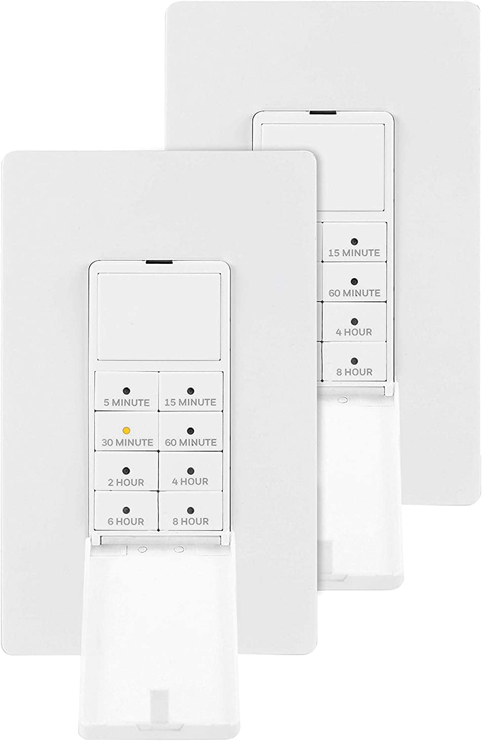 UltraPro, White Honeywell Wall Push-Button Timer Switch 2 Pack, 5-15-30 Minute/1-2-4-6-8 Hour Countdown, Neutral Wire Required, Single-Pole, Ideal for Exhaust Fans, Seasonal Lighting, 47939