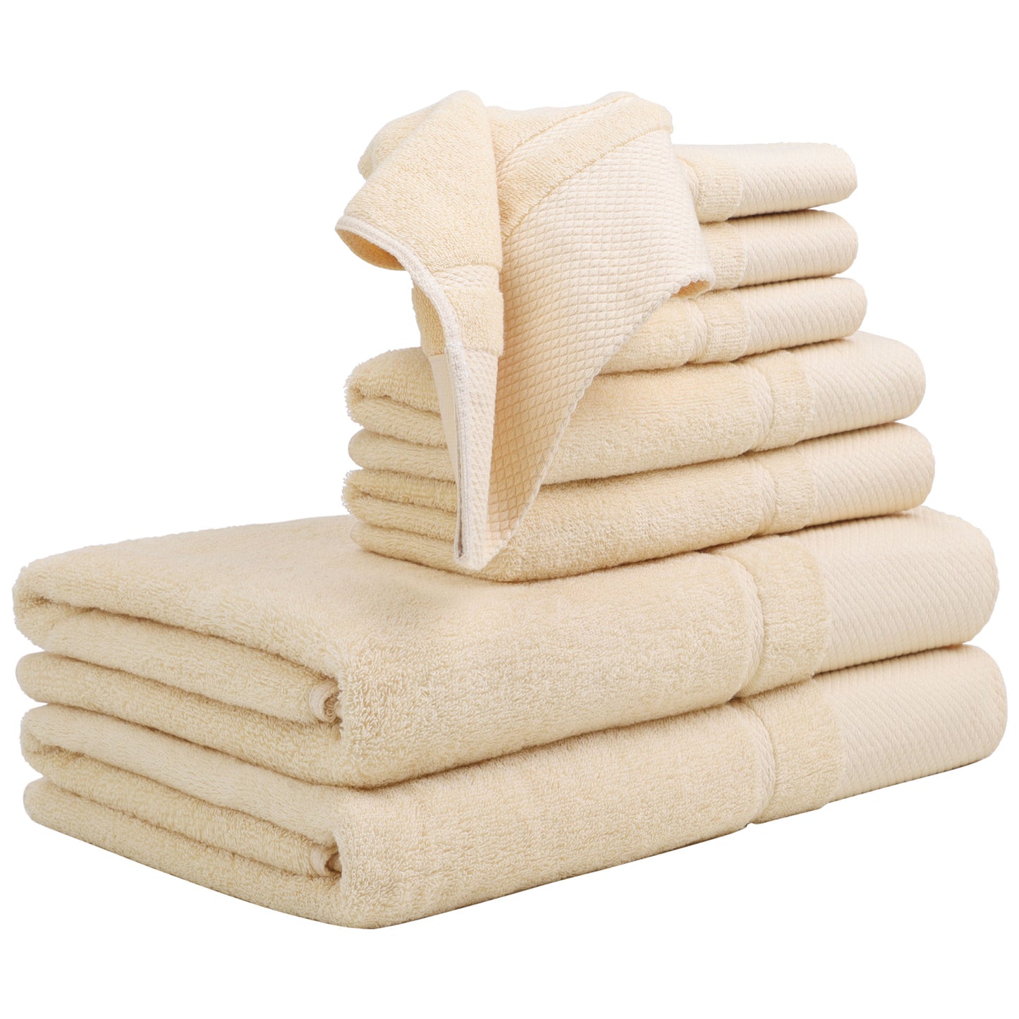 Unique Bargains 100% Combed Cotton 8 Piece Towel Set Soft 600 GSM Luxury Absorbent Champagne