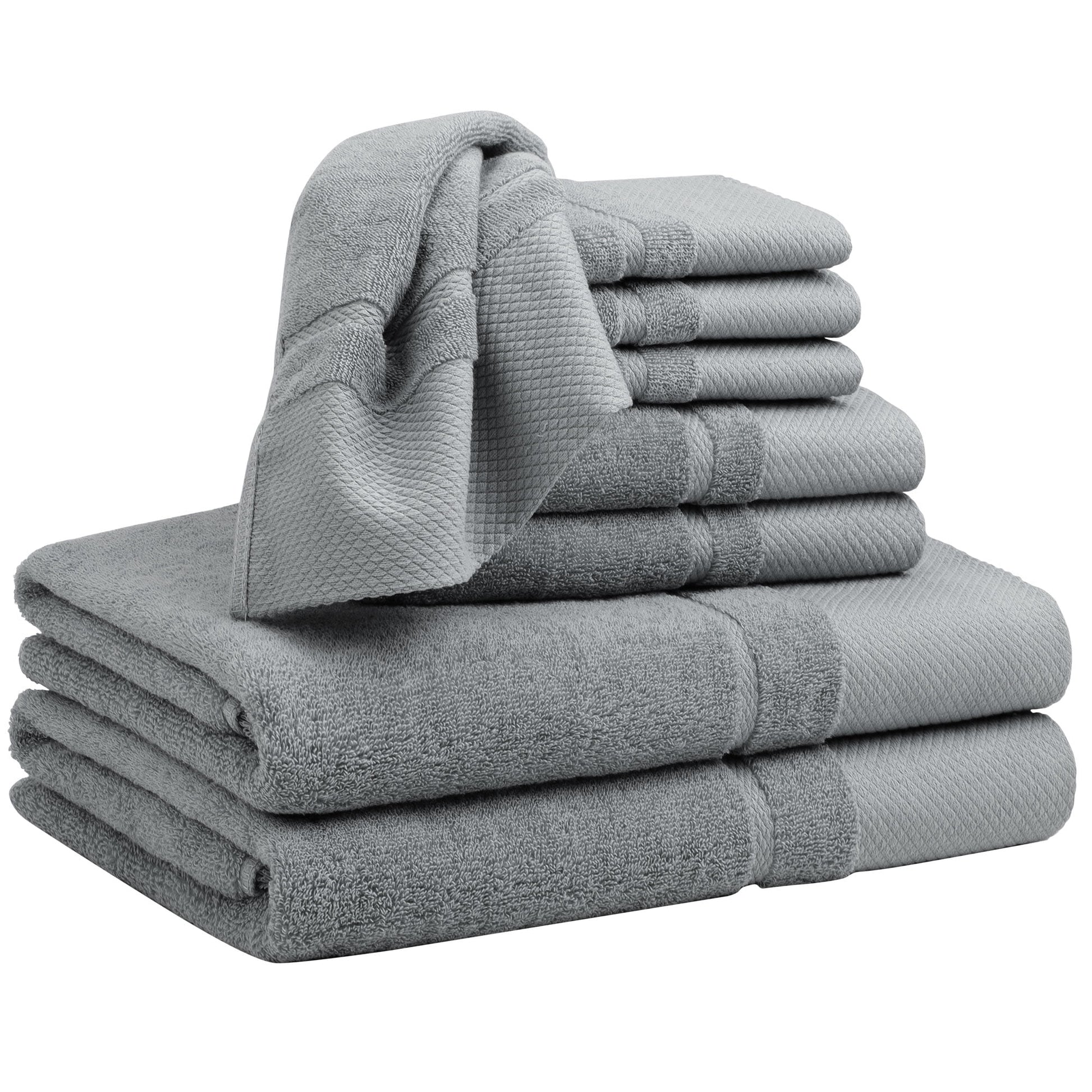 Unique Bargains 100% Combed Cotton 8 Piece Towel Set Soft 600 GSM Luxury Absorbent Gray
