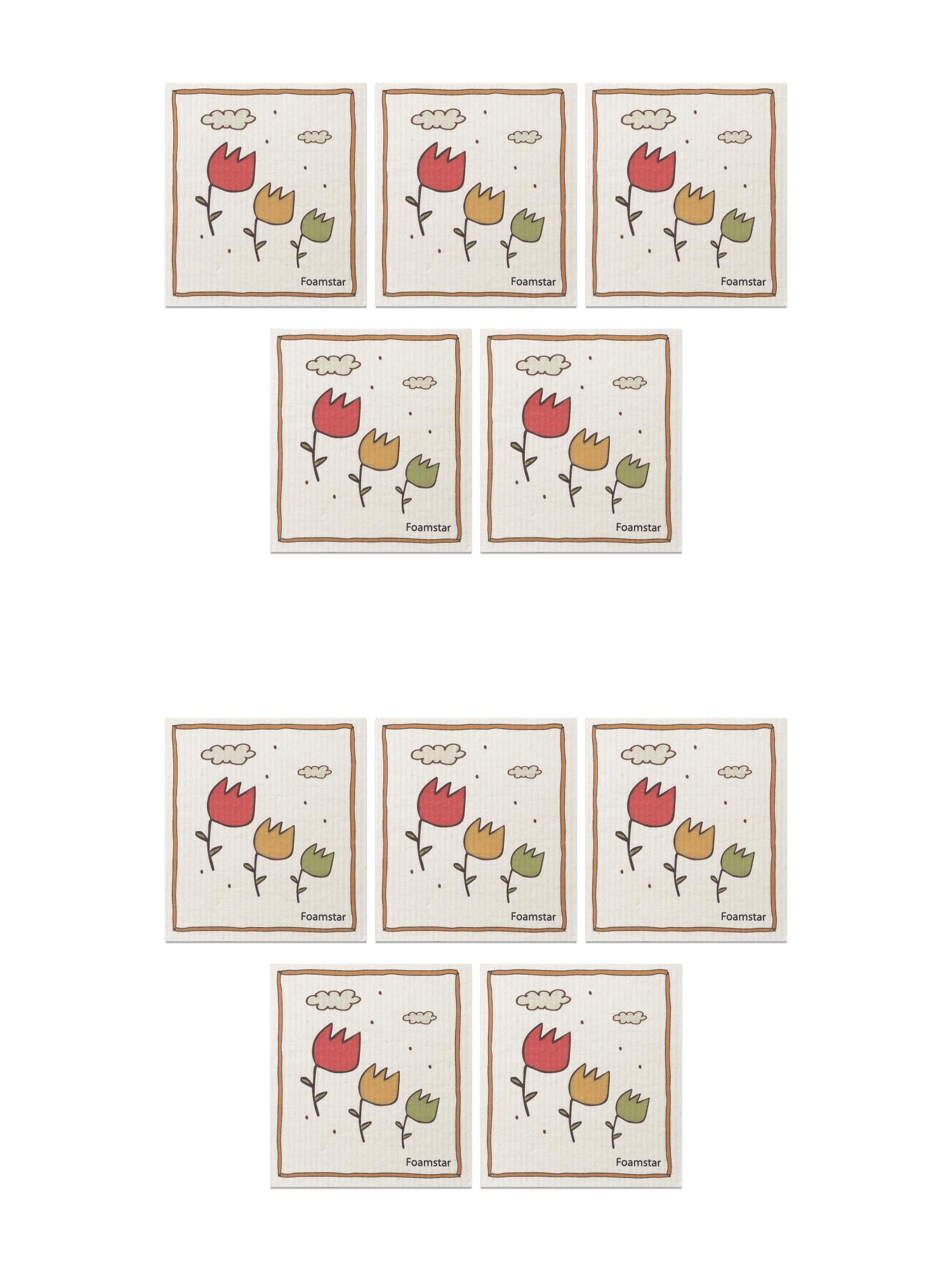 Unique Bargains 10pcs Super Absorbent Kitchen Dish Towels Reusable Towels Flower 3 7" x 8"