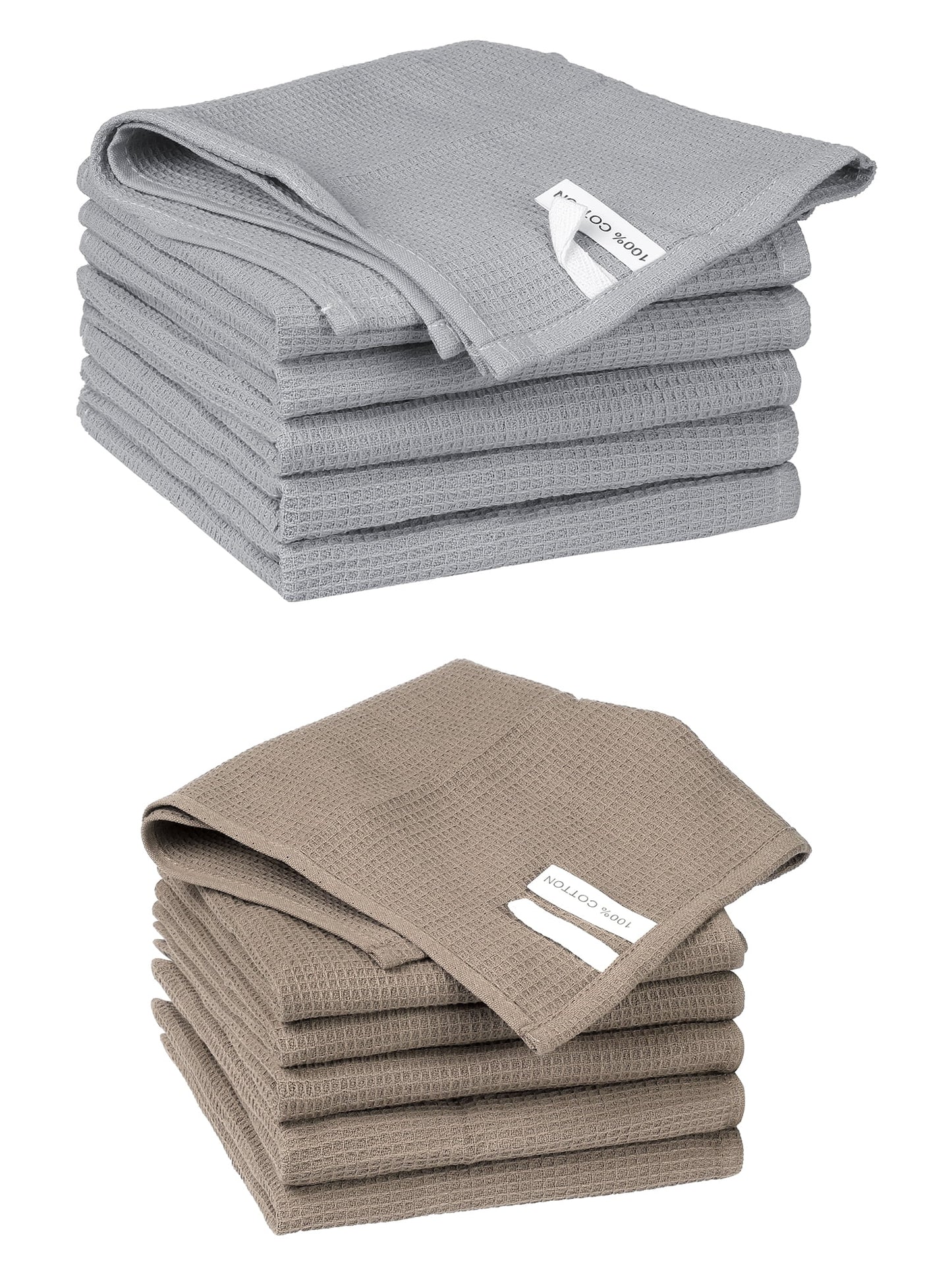 Unique Bargains 12 Pack Cotton Waffle Weave Cleaning Clothes Reusable Kitchen Towels Brown/Light Grey 14" x 14"