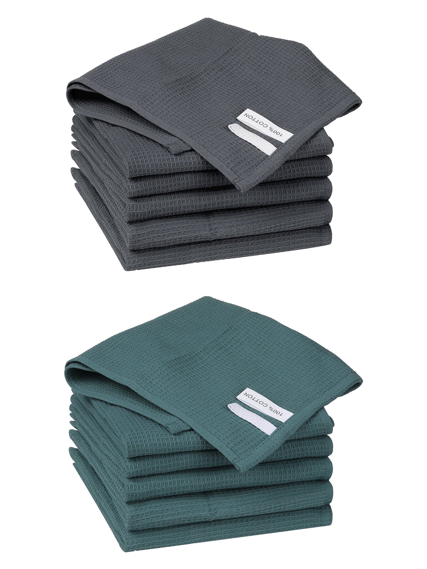 Unique Bargains 12 Pack Cotton Waffle Weave Cleaning Clothes Reusable Kitchen Towels Dark Green/Dark Grey 14" x 14"