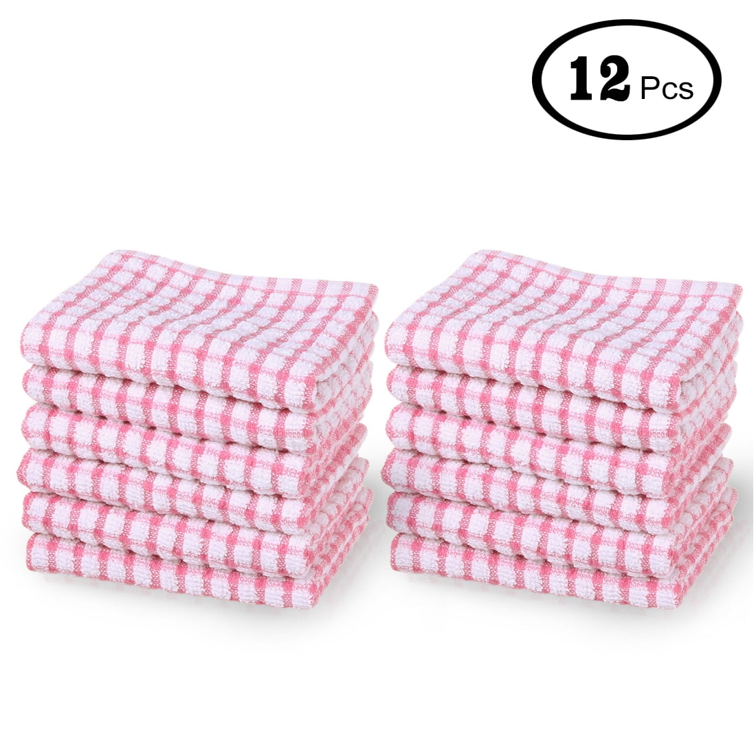 Unique Bargains 12-Pack Terry Cotton Kitchen Cleaning Cloths Towels Pink