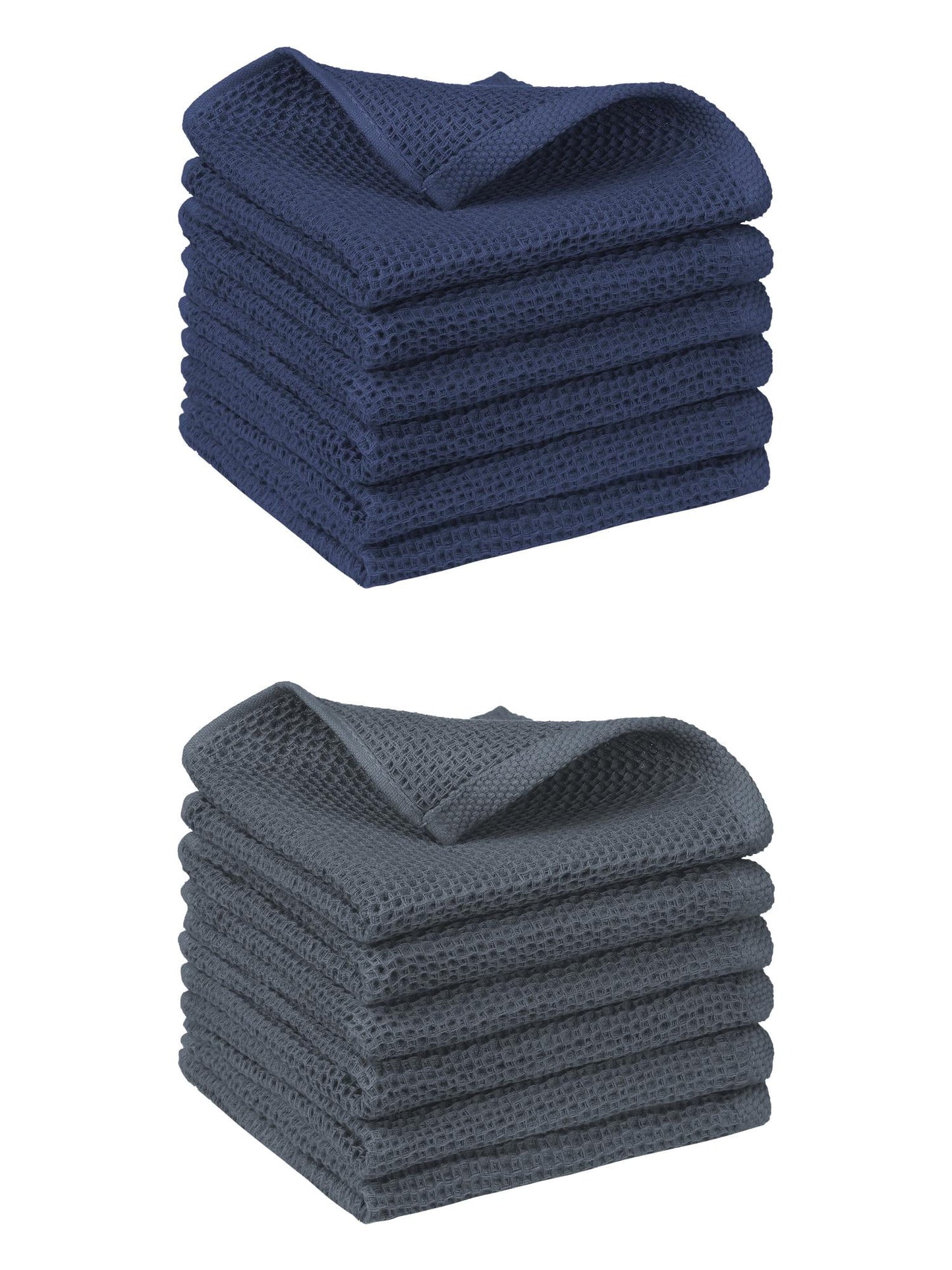 Unique Bargains 12 Pcs Cotton Absorbent Double-Sided Waffle Weave Kitchen Dish Towels Grey/Navy Blue 12 Pack