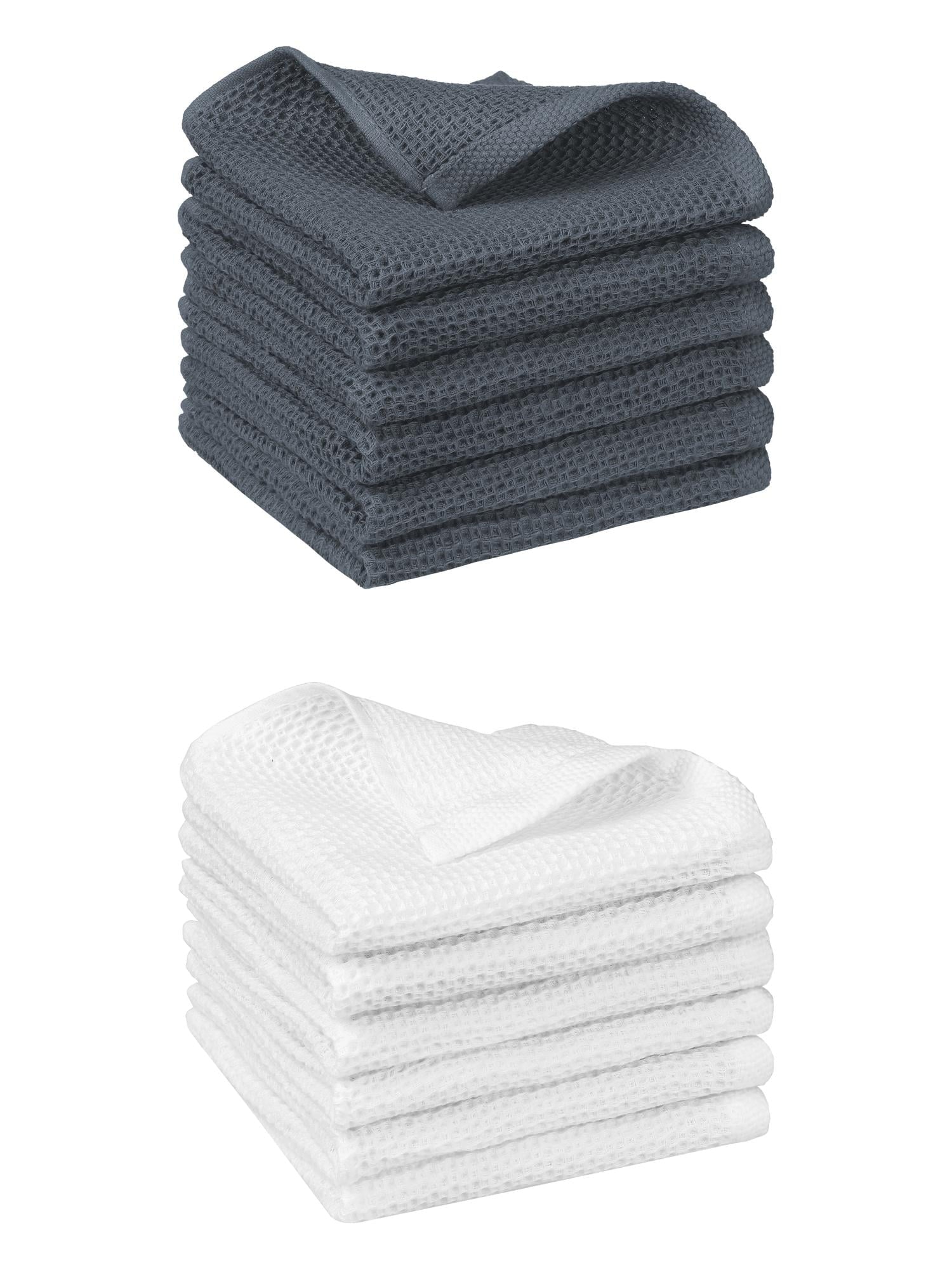 Unique Bargains 12 Pcs Cotton Absorbent Double-Sided Waffle Weave Kitchen Dish Towels Grey/White 12 Pack