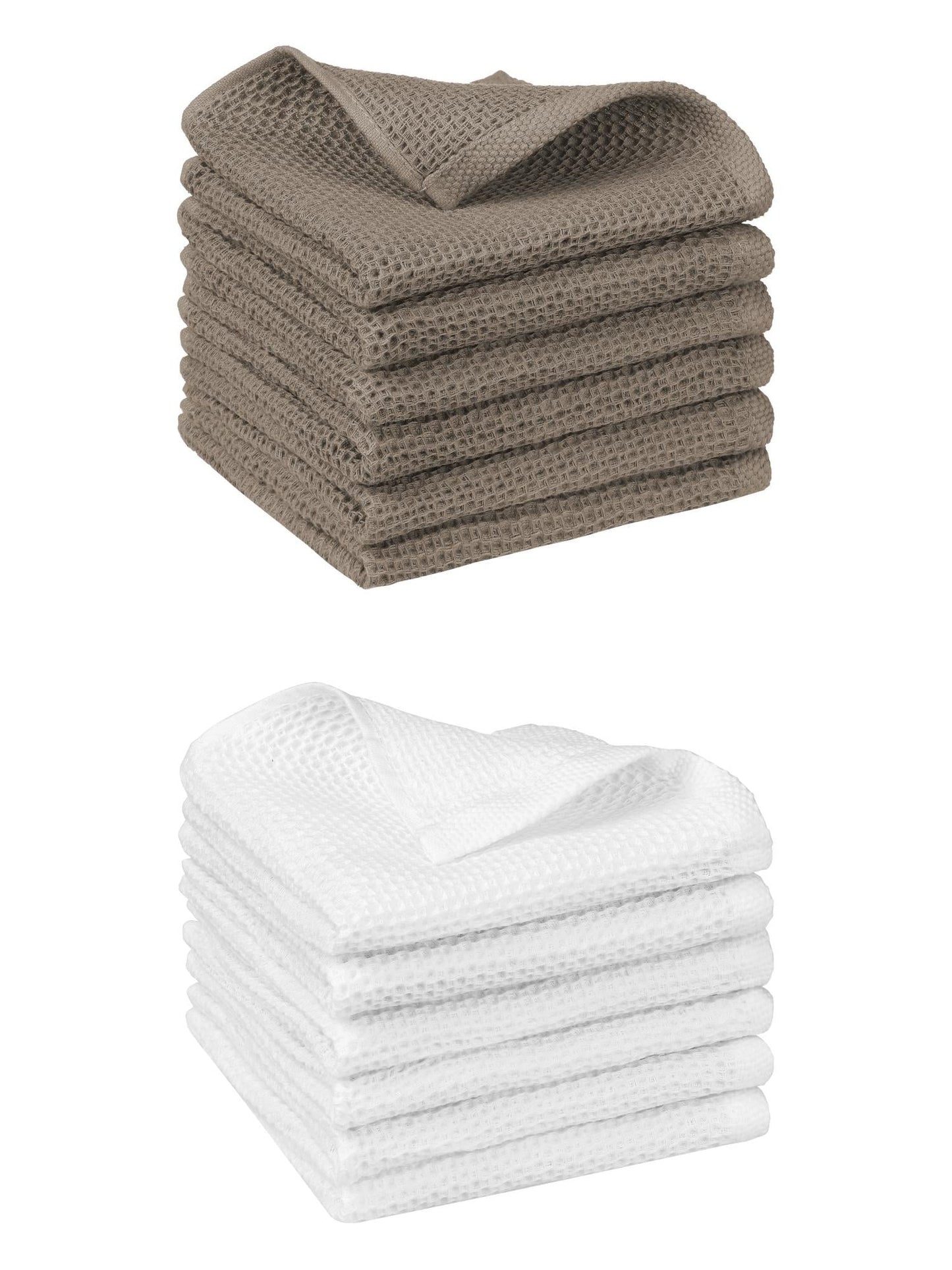 Unique Bargains 12 Pcs Cotton Absorbent Double-Sided Waffle Weave Kitchen Dish Towels White/Brown 12 Pack