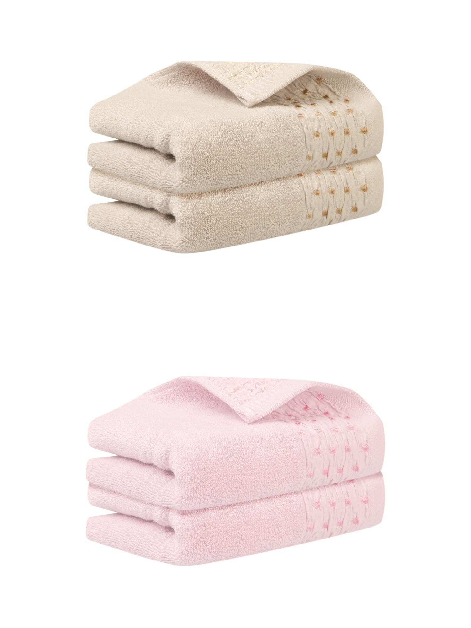 Unique Bargains 14" x 30" Embroidery Pattern Cotton Hand Towels Set Light Brown, Pink 4pk