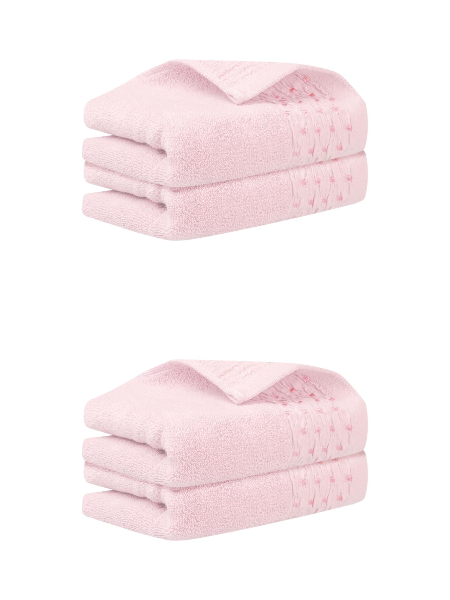 Unique Bargains 14" x 30" Embroidery Pattern Cotton Hand Towels Set Pink 4pk
