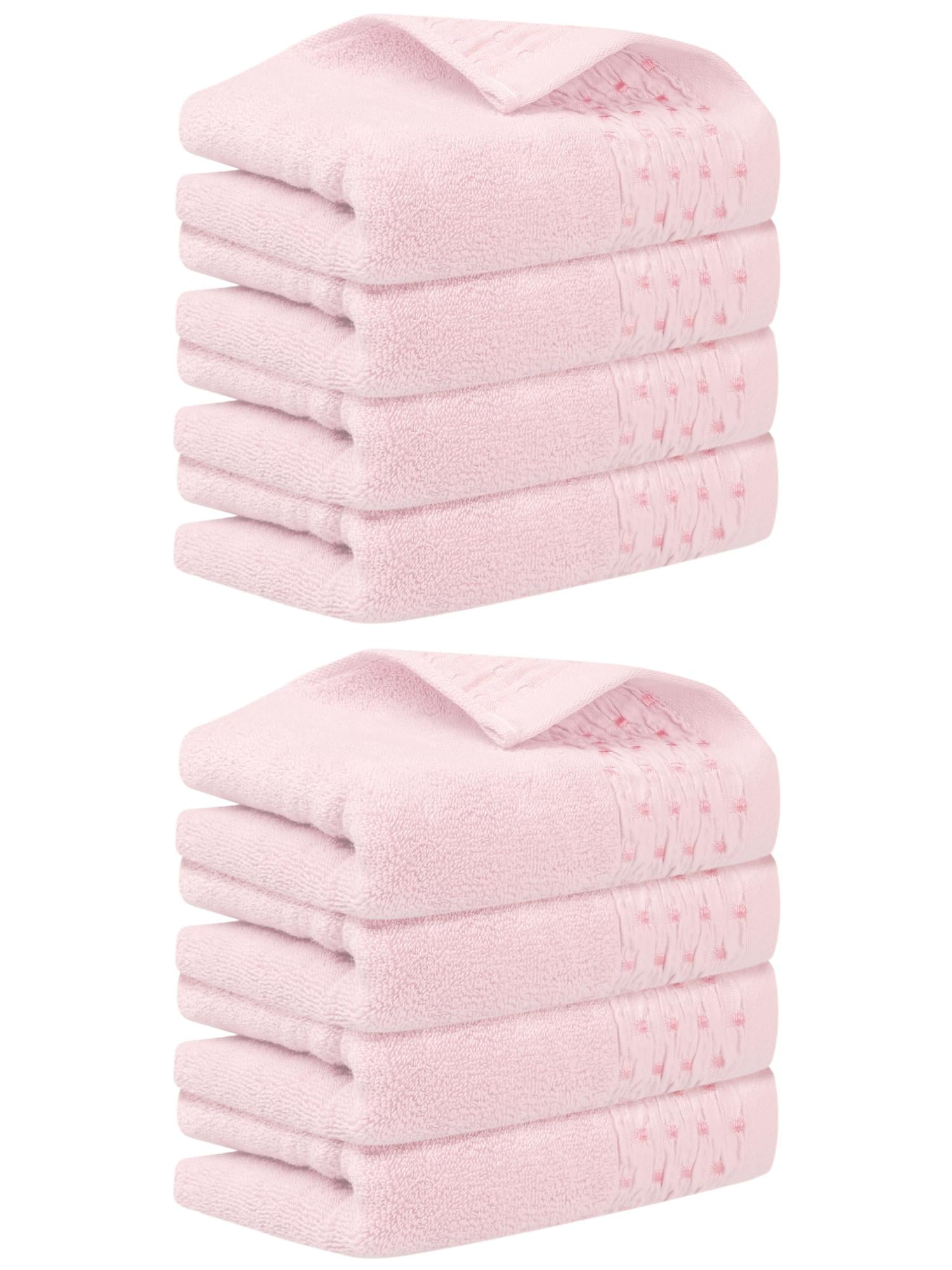 Unique Bargains 14" x 30" Embroidery Pattern Cotton Hand Towels Set Pink 8pk