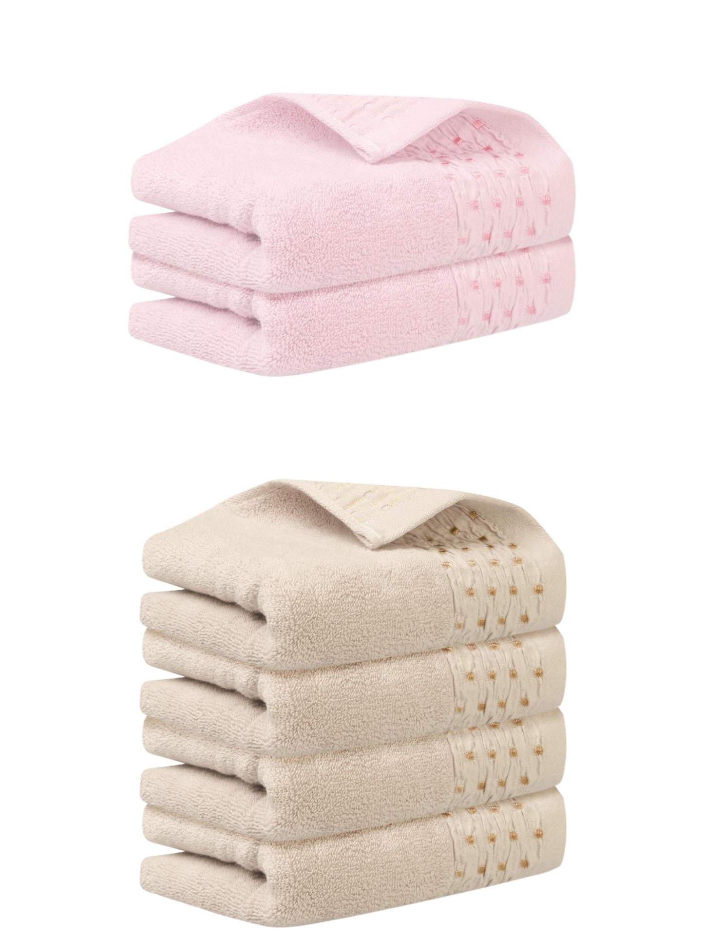 Unique Bargains 14" x 30" Embroidery Pattern Cotton Hand Towels Set Pink, Light Brown 6pk