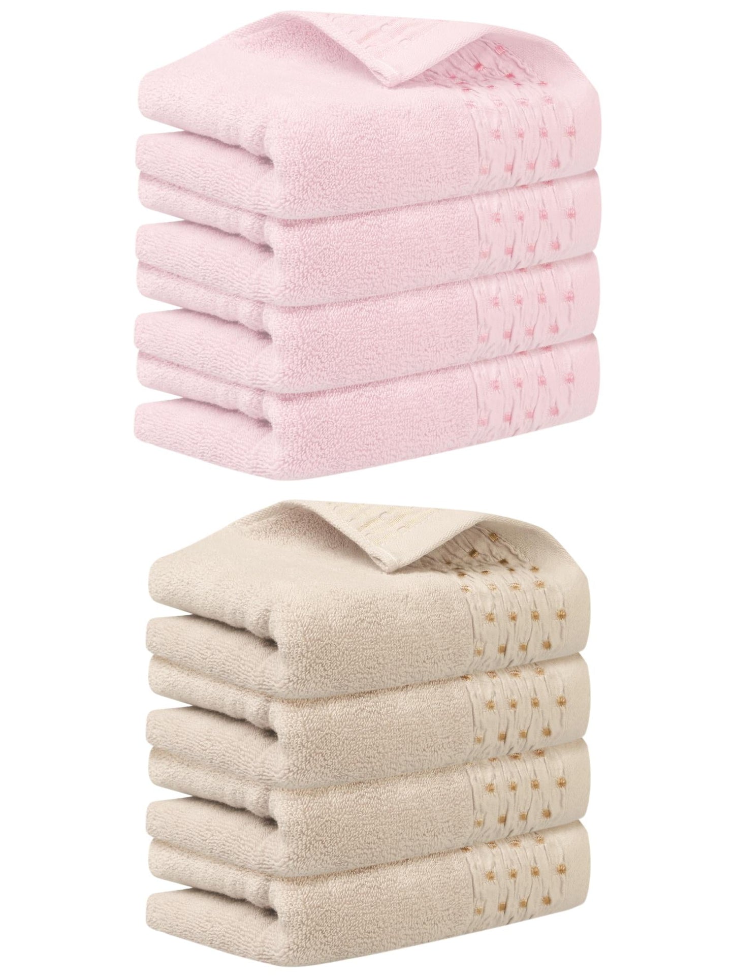 Unique Bargains 14" x 30" Embroidery Pattern Cotton Hand Towels Set Pink, Light Brown 8pk