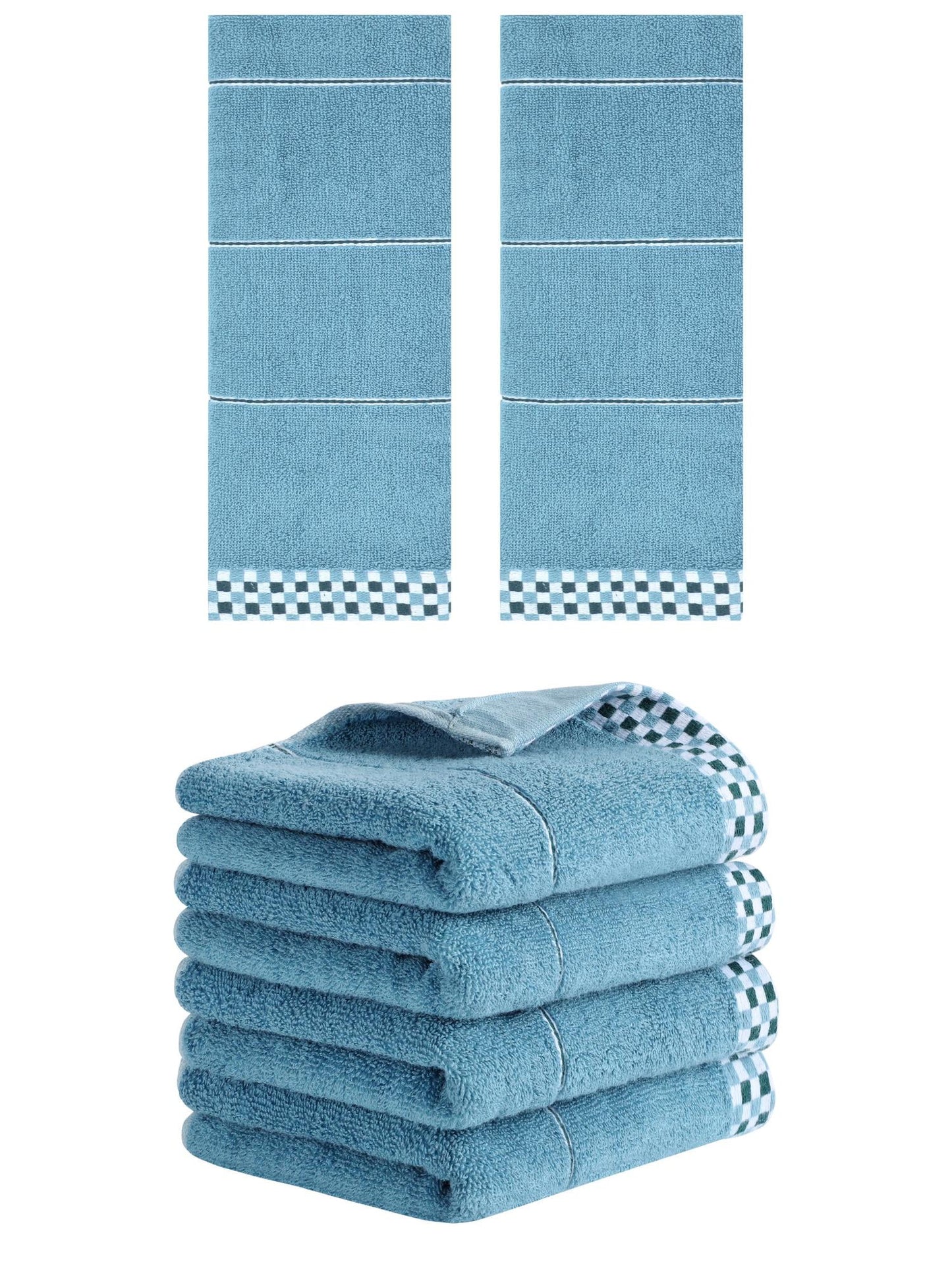 Unique Bargains 14" x 30" Striped Checked Hand Towels Blue 6