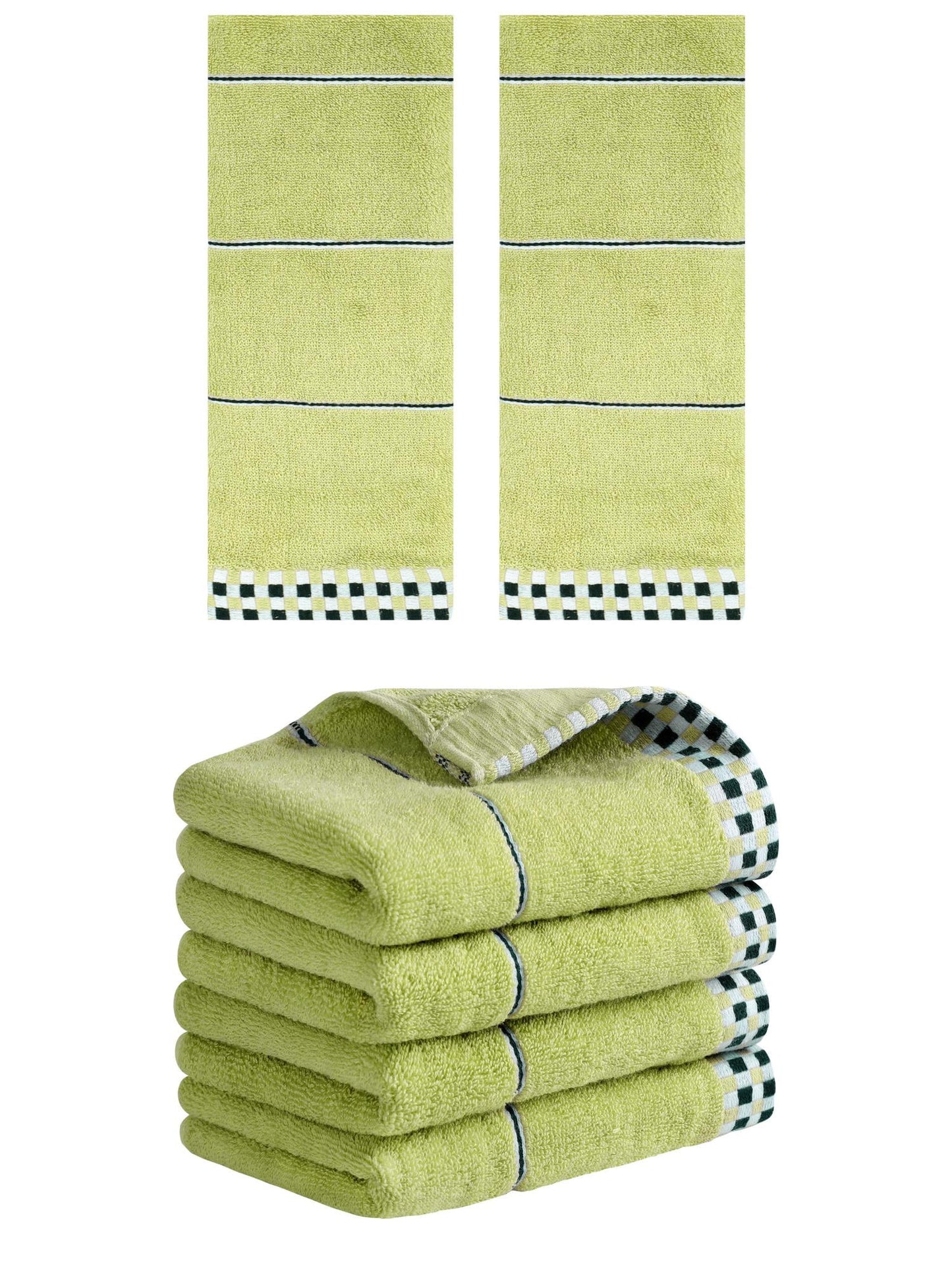 Unique Bargains 14" x 30" Striped Checked Hand Towels Green 6