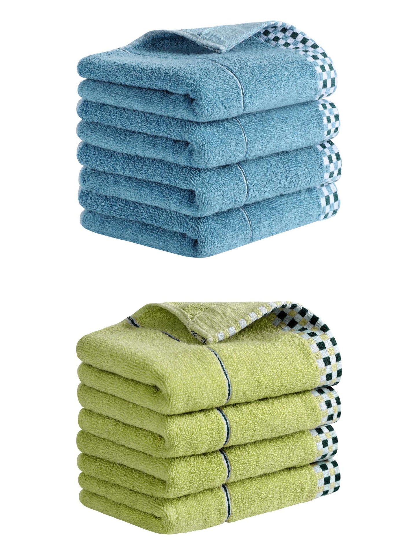 Unique Bargains 14" x 30" Striped Checked Hand Towels Green/Blue 8