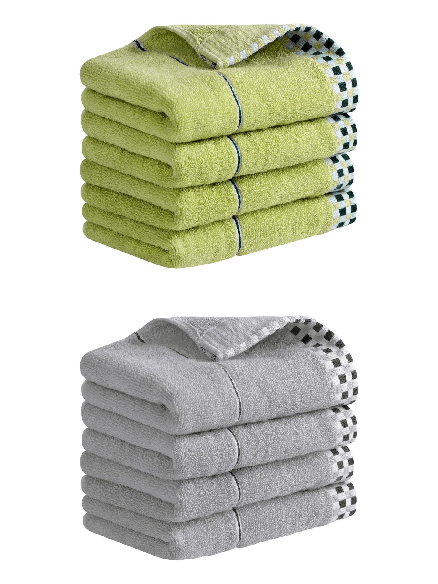 Unique Bargains 14" x 30" Striped Checked Hand Towels Green/Grey 8