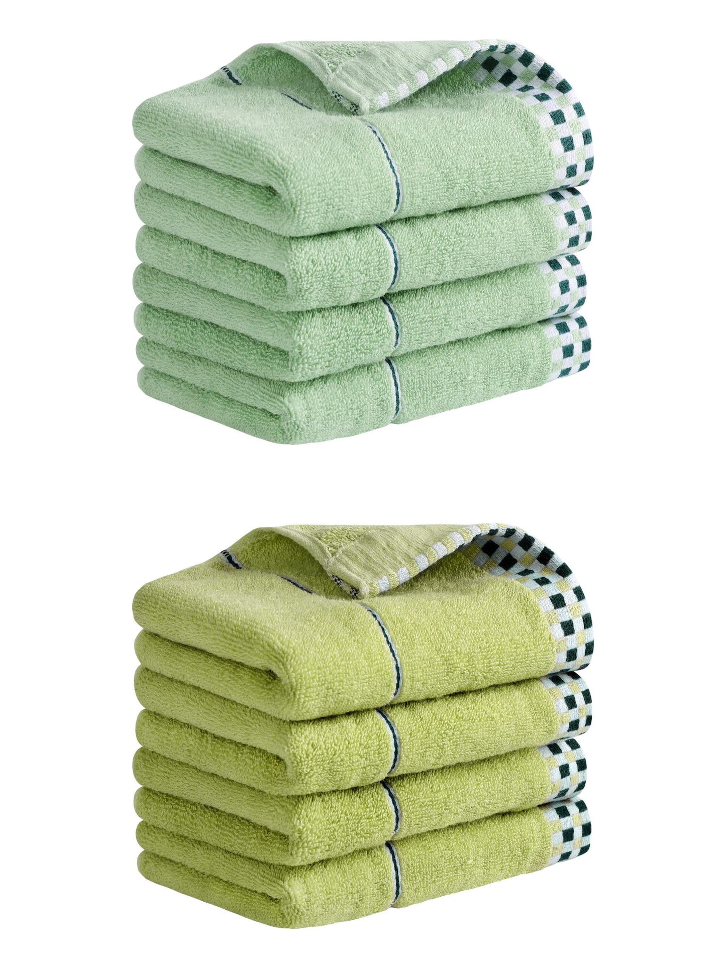 Unique Bargains 14" x 30" Striped Checked Hand Towels Green/Light Green 8