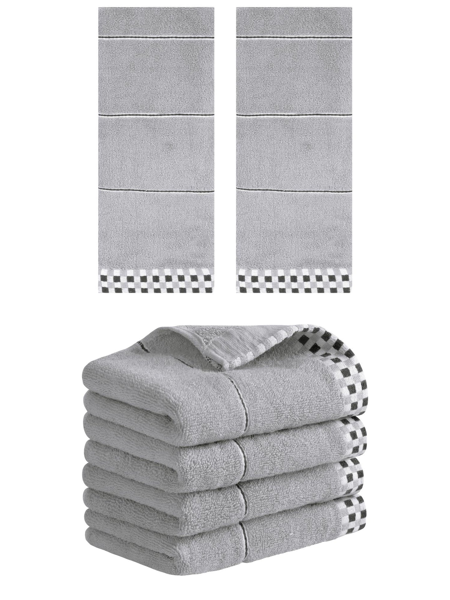 Unique Bargains 14" x 30" Striped Checked Hand Towels Grey 6