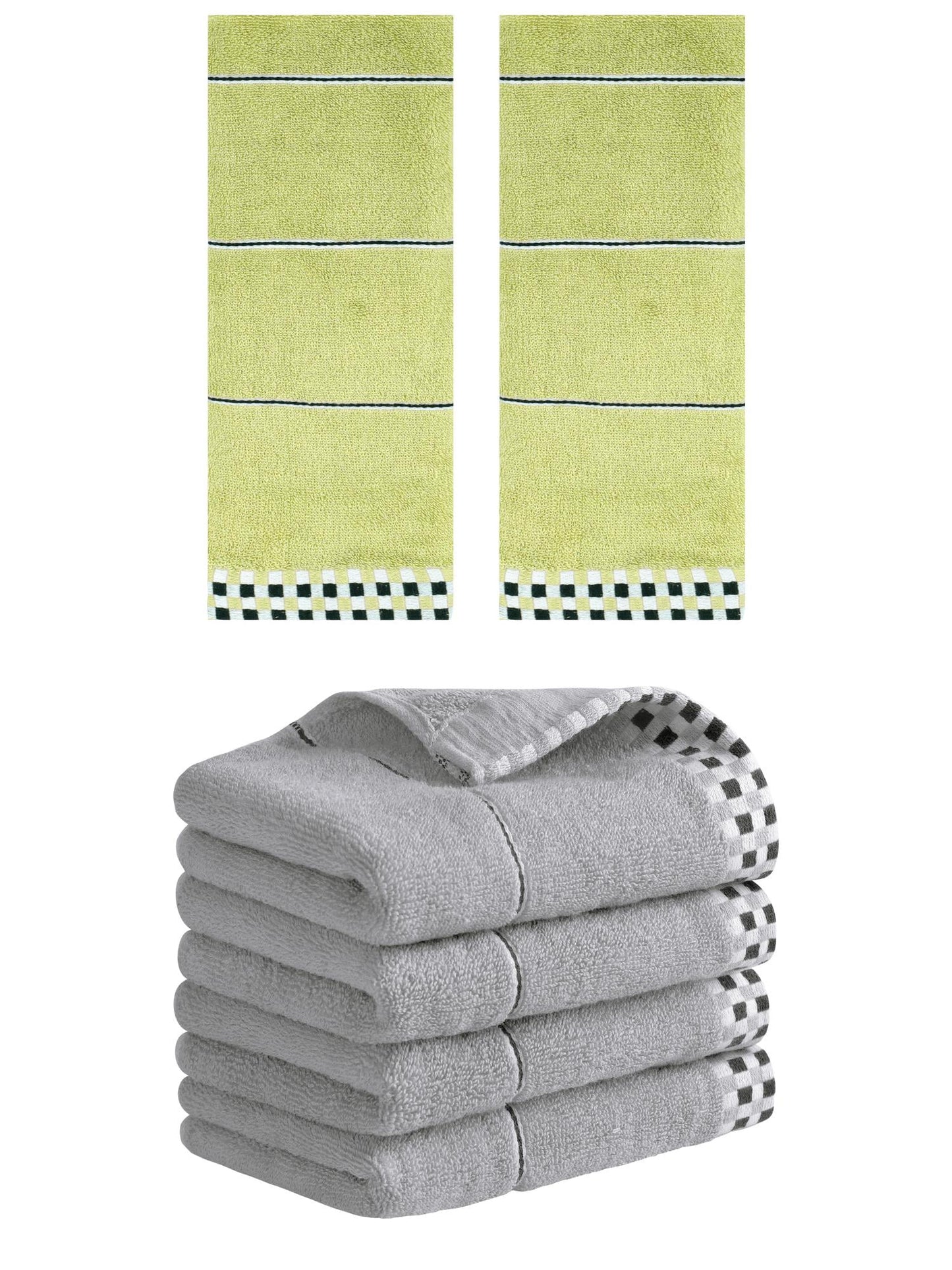 Unique Bargains 14" x 30" Striped Checked Hand Towels Grey/Green 6