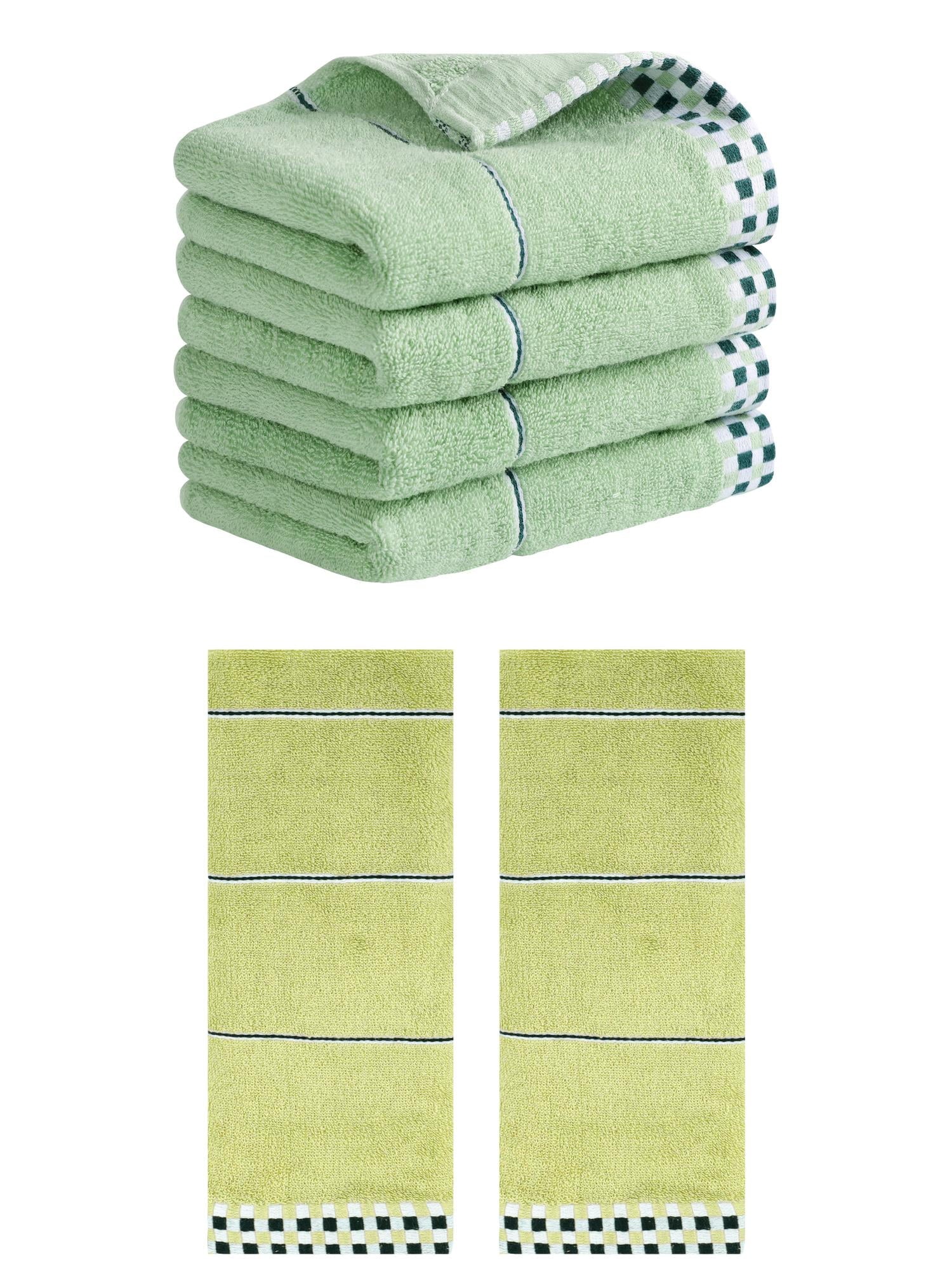 Unique Bargains 14" x 30" Striped Checked Hand Towels Light Green/Green 6