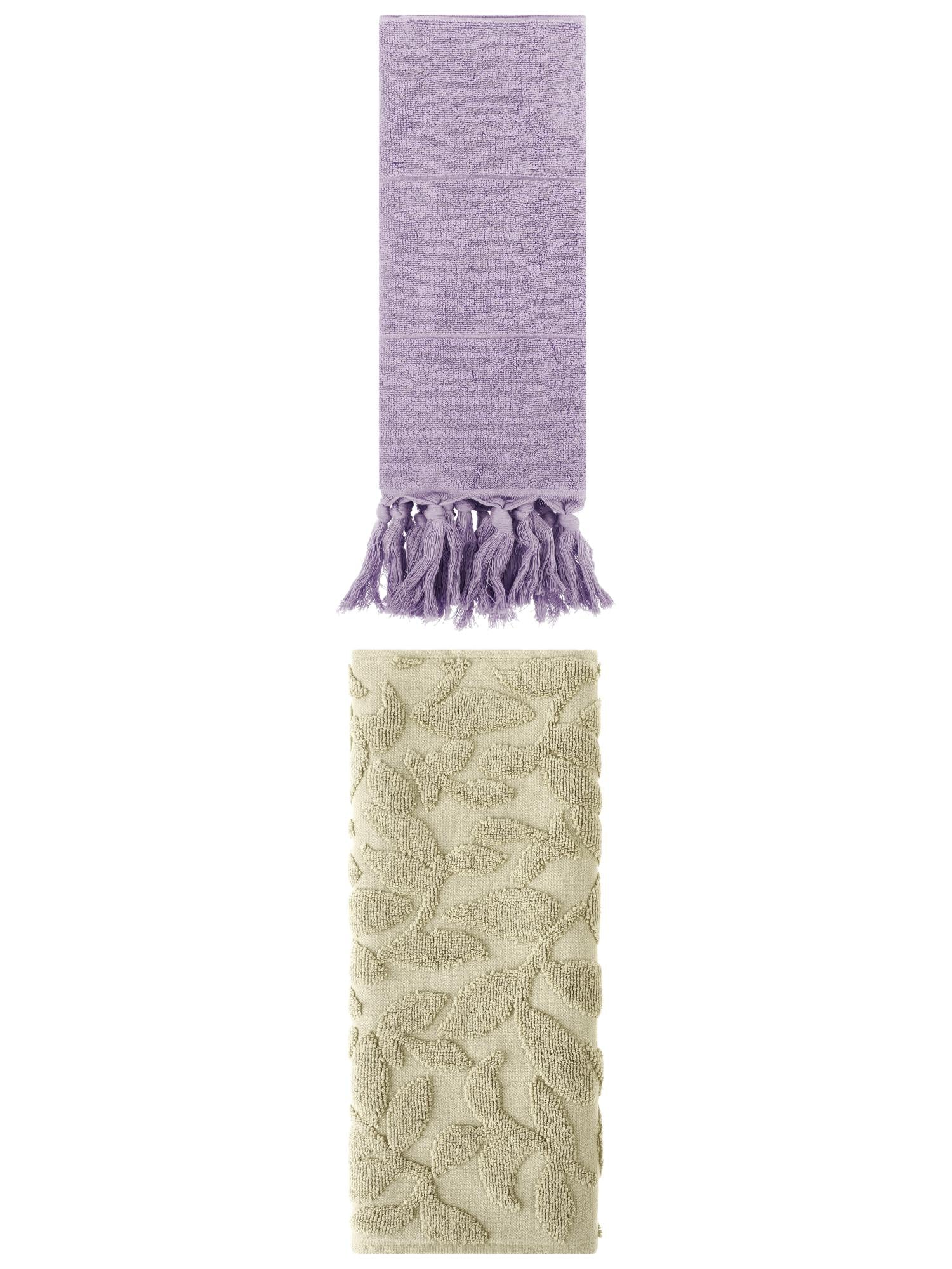 Unique Bargains 2 Pack Absorbent Cotton Hand Towels with Tassels 14"x30" Purple/Green
