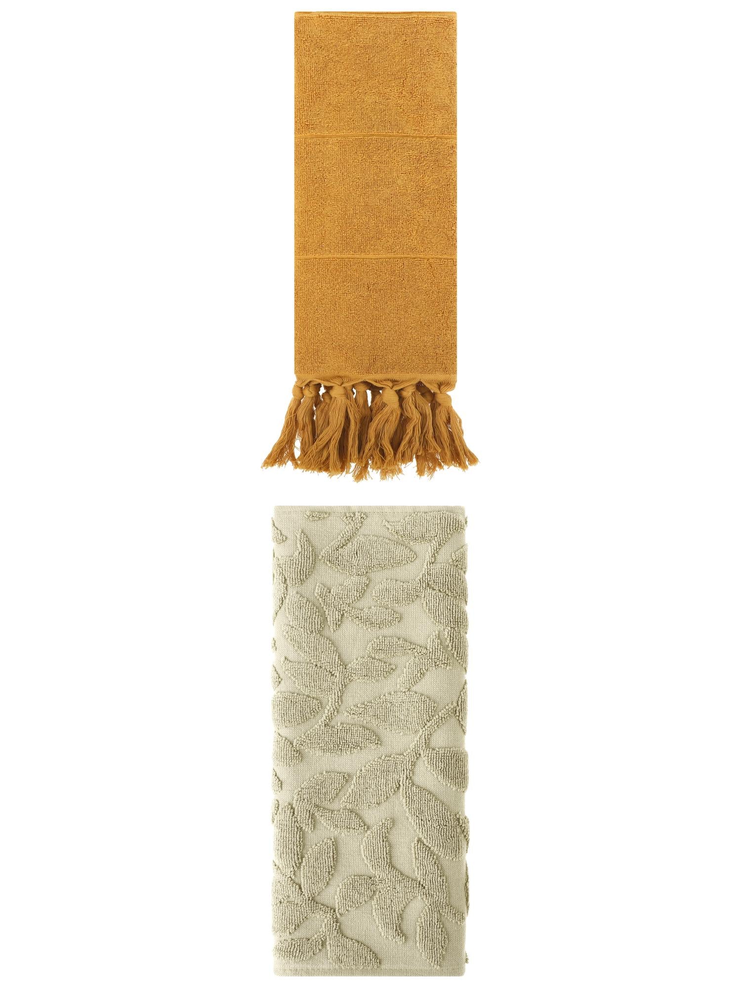 Unique Bargains 2 Pack Absorbent Cotton Hand Towels with Tassels 14"x30" Yellow/Green