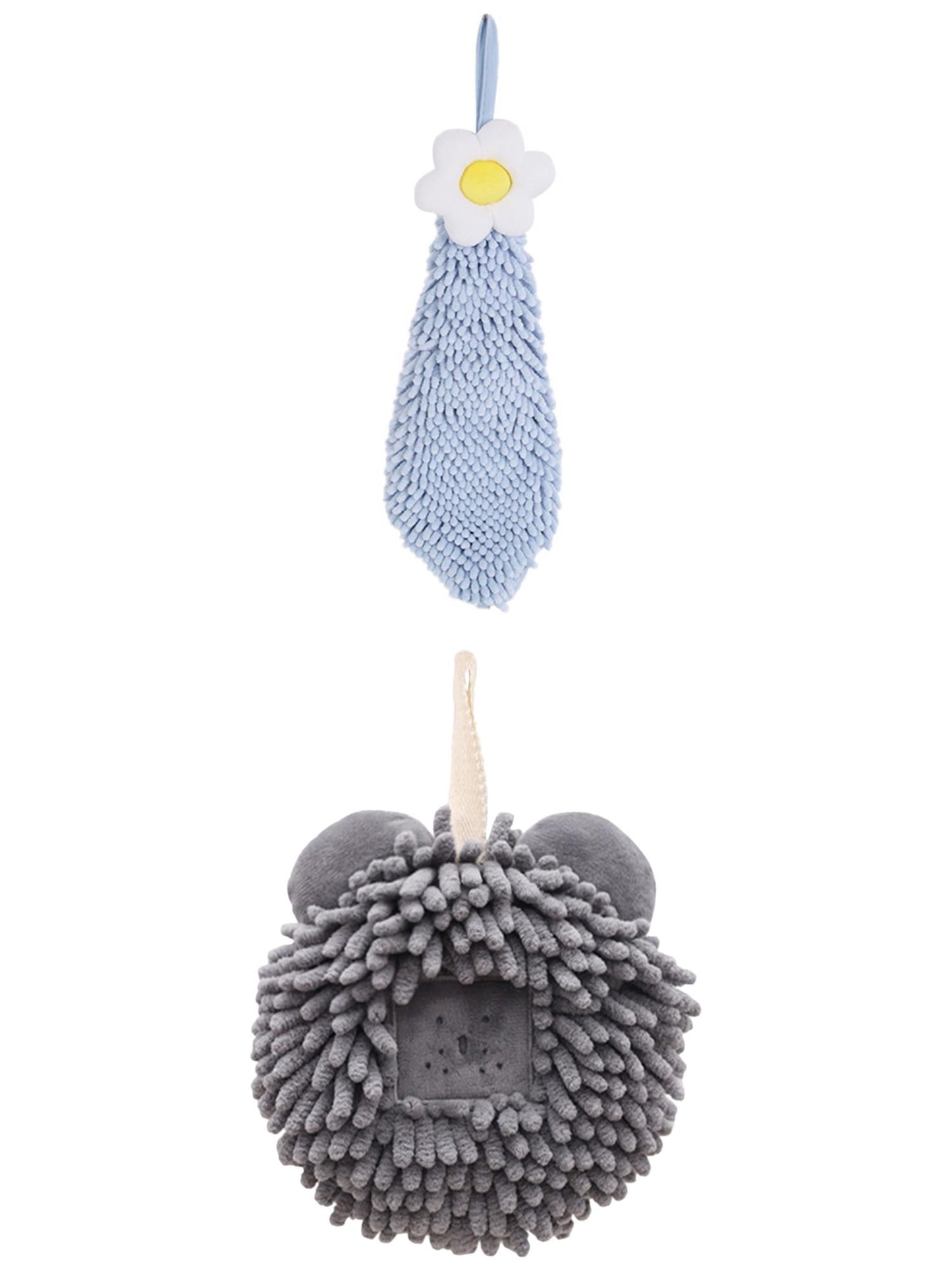 Unique Bargains 2 Pack Chenille Hand Towels 6" x 15"/7" x 7" Blue-1/Dark Grey