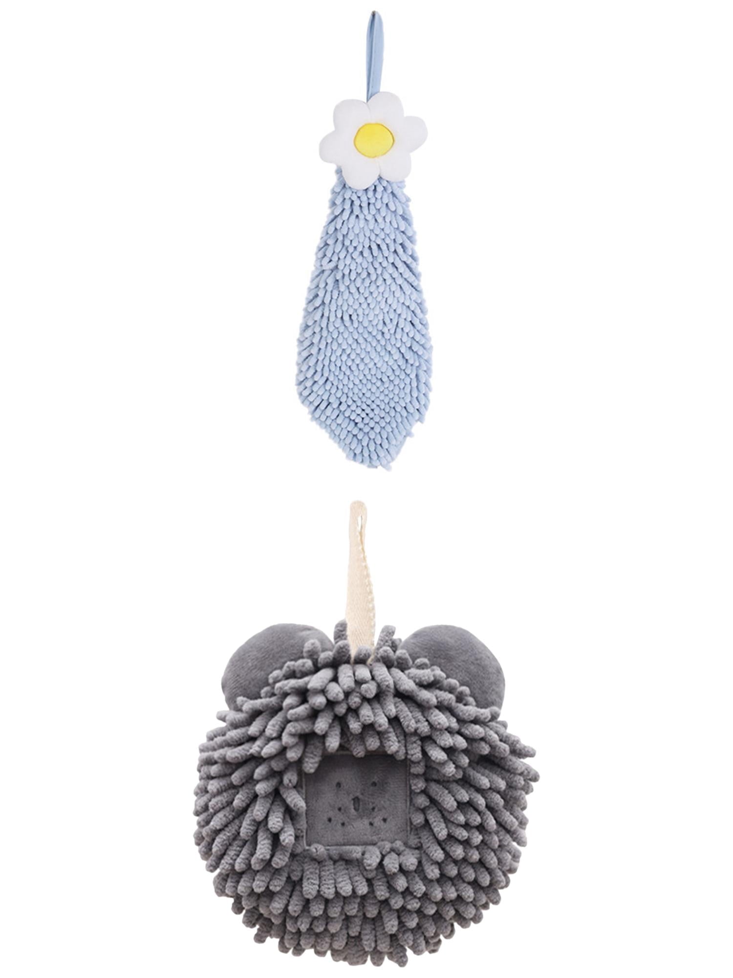 Unique Bargains 2 Pack Chenille Hand Towels 6" x 15"/7" x 7" Blue-1/Dark Grey
