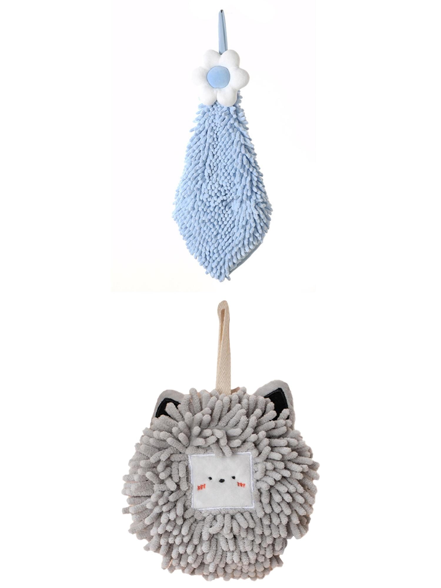 Unique Bargains 2 Pack Chenille Hand Towels 6" x 15"/7" x 7" Blue-2/Light Grey