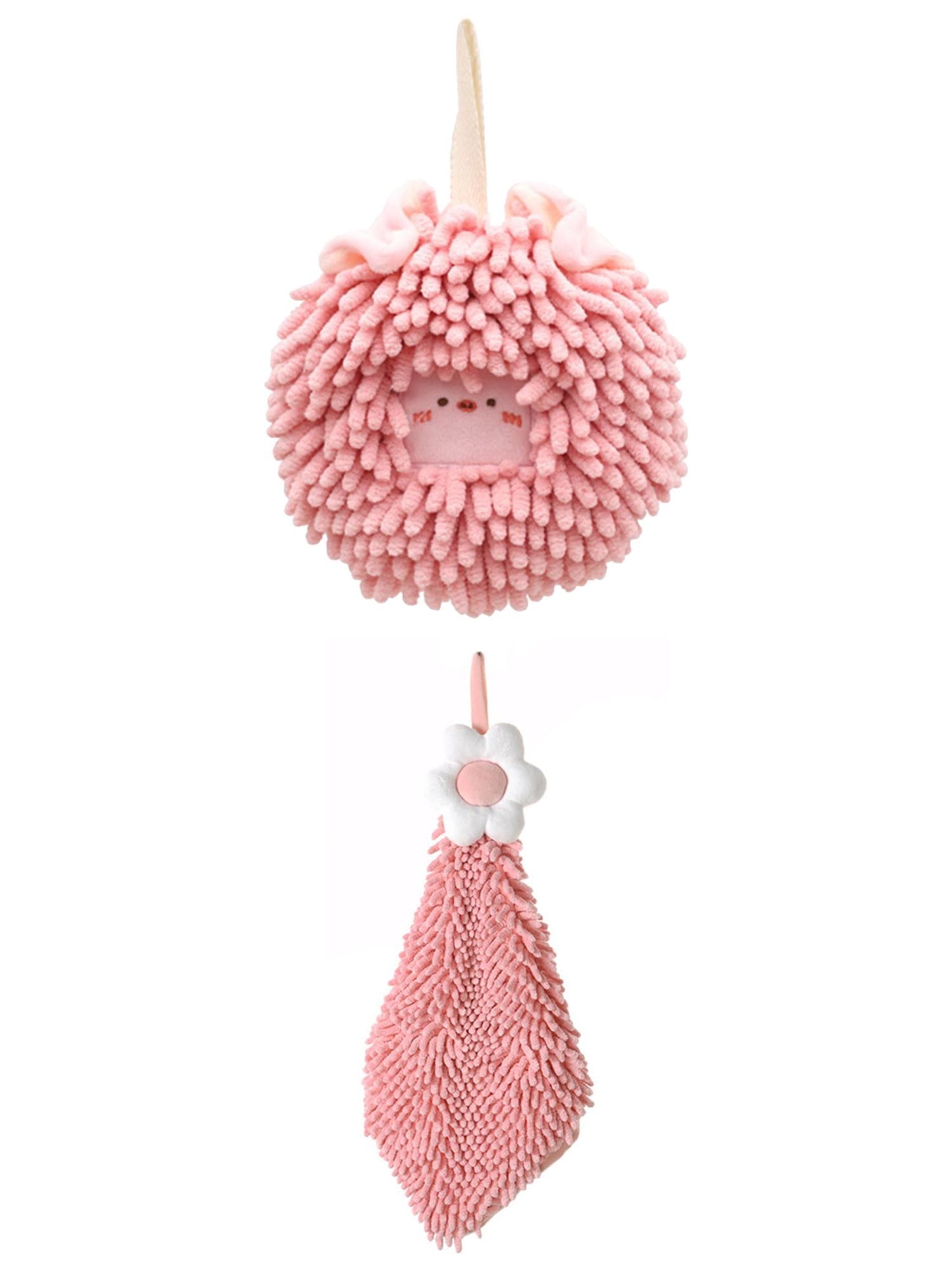 Unique Bargains 2 Pack Chenille Hand Towels 6" x 15"/7" x 7" Pink-2/Pink