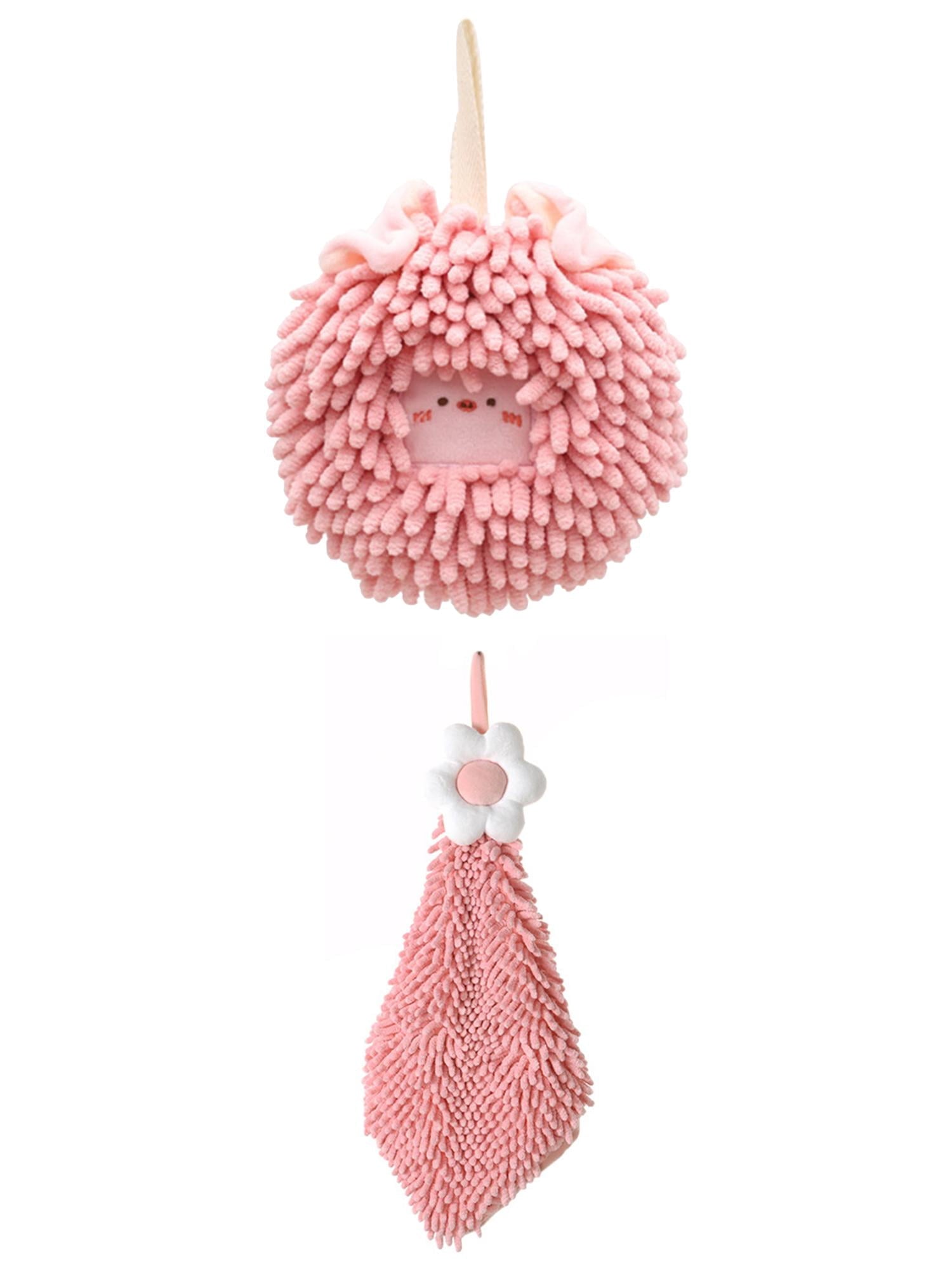 Unique Bargains 2 Pack Chenille Hand Towels 6" x 15"/7" x 7" Pink-2/Pink