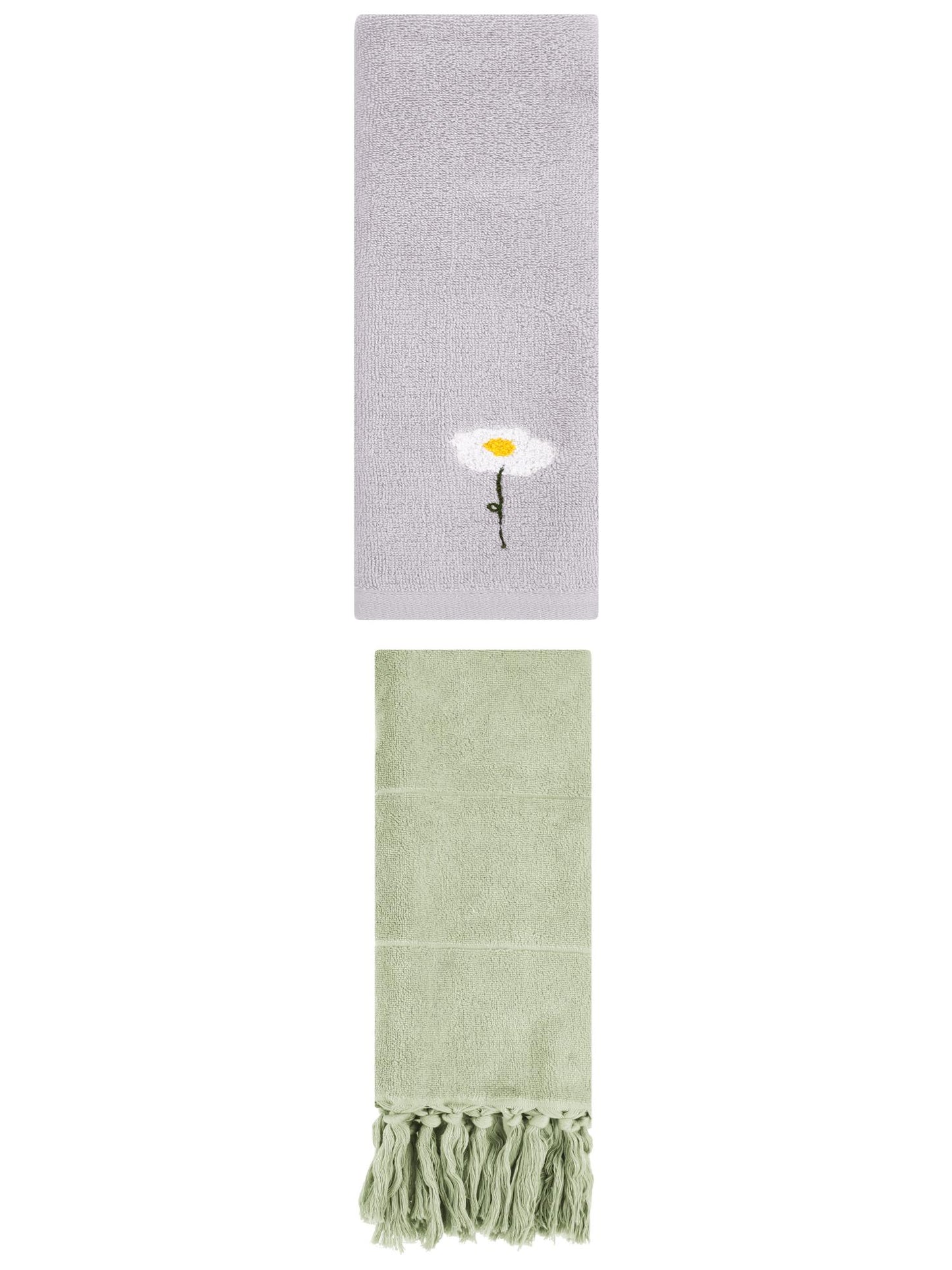 Unique Bargains 2 Pack Cotton Floral Hand Towel Green/Grey 14"x30"/13"x30"