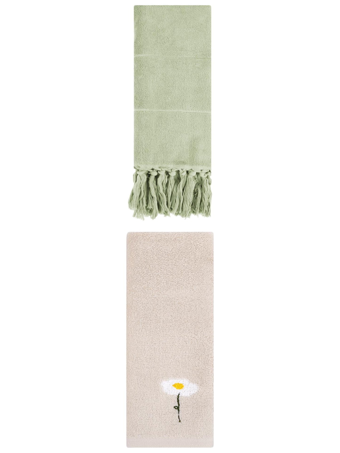 Unique Bargains 2 Pack Cotton Floral Hand Towel Green/Light Brown 14"x30"/13"x30"