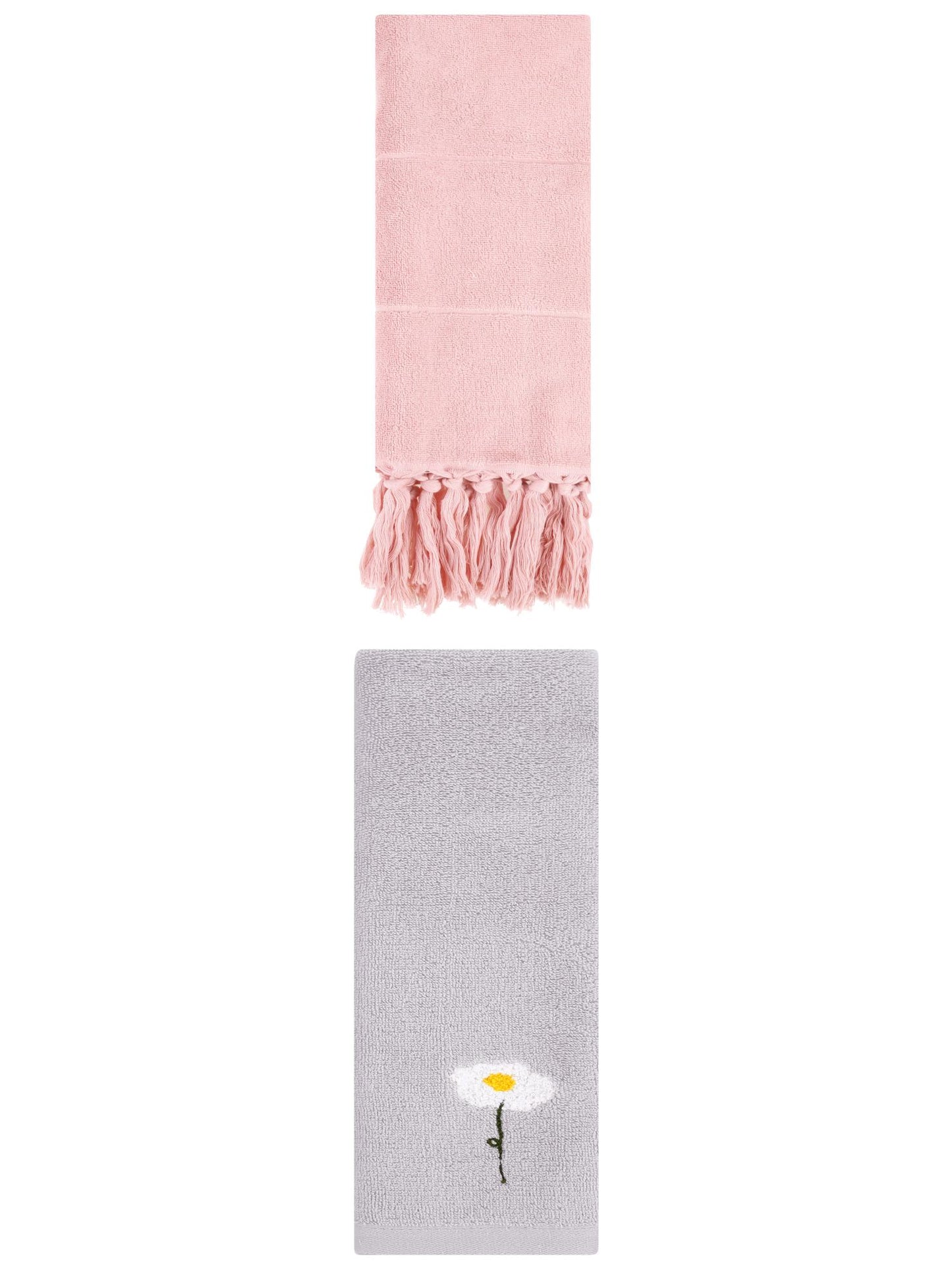 Unique Bargains 2 Pack Cotton Floral Hand Towel Pink/Grey 14"x30"/13"x30"